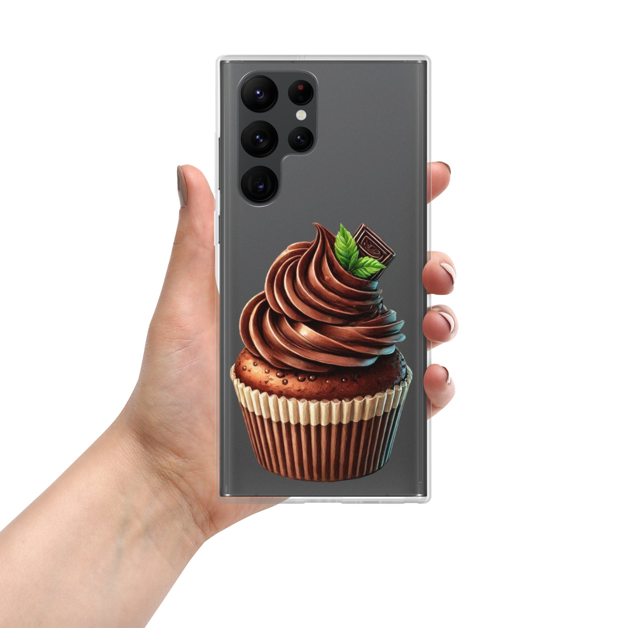 Chocolate Cupcake Clear Case for Samsung Galaxy S22 Ultra – Sweet Dessert Art Protective Cover