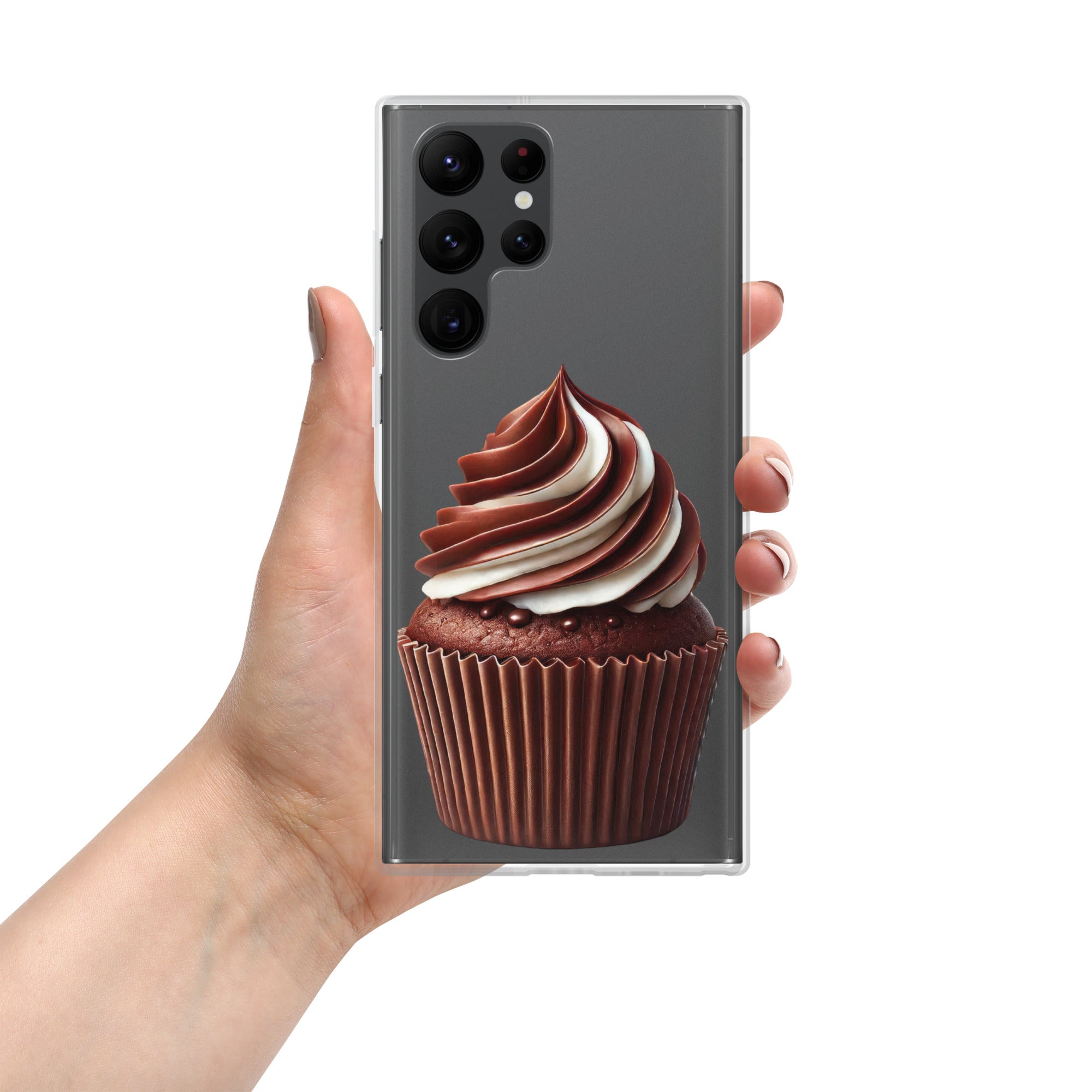 Chocolate Swirl Cupcake Clear Case for Samsung Galaxy S22 Ultra – Dessert-Inspired Protective Cover