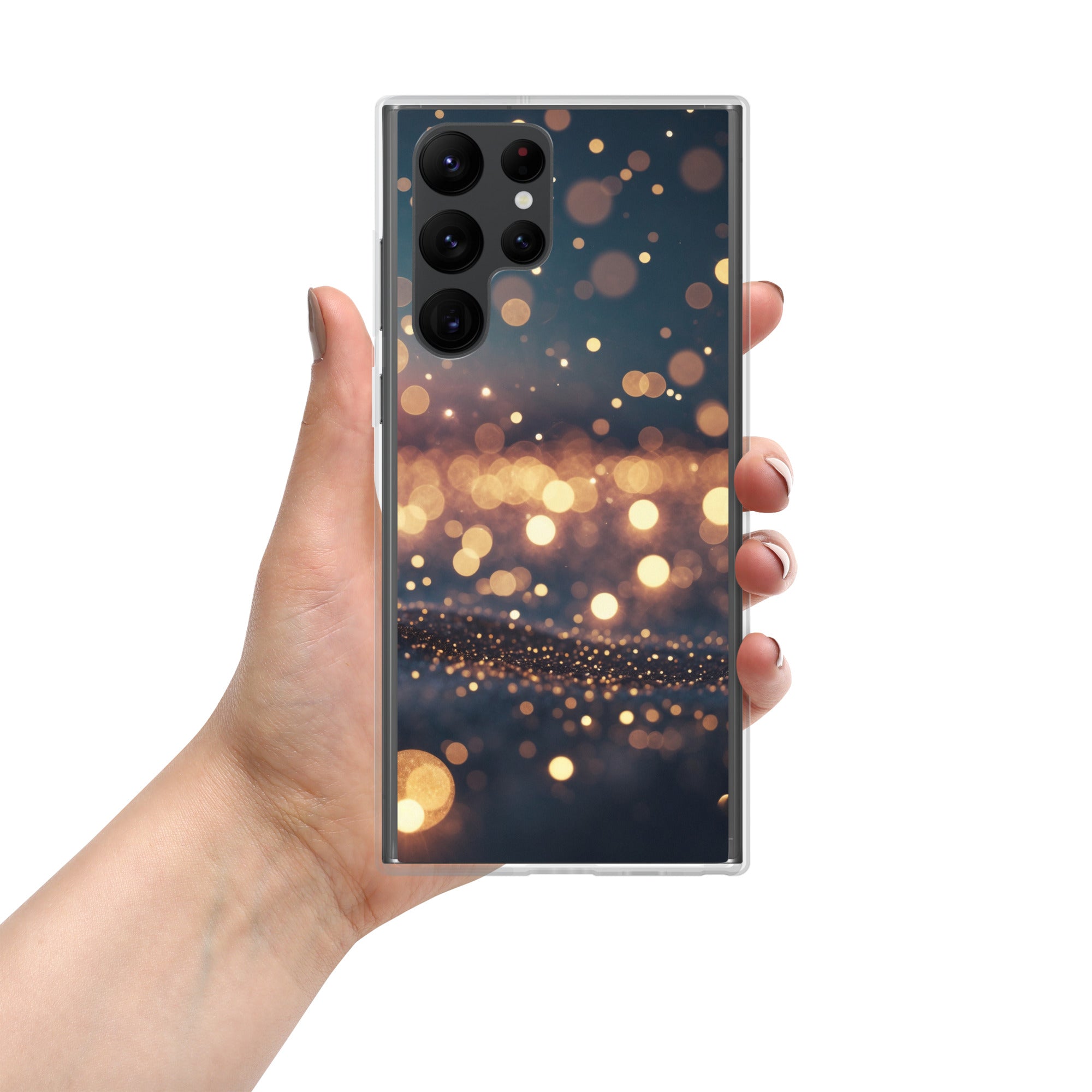 Golden Bokeh Lights Clear Case for Samsung Galaxy S22 Ultra – Elegant Glow Protective Cover