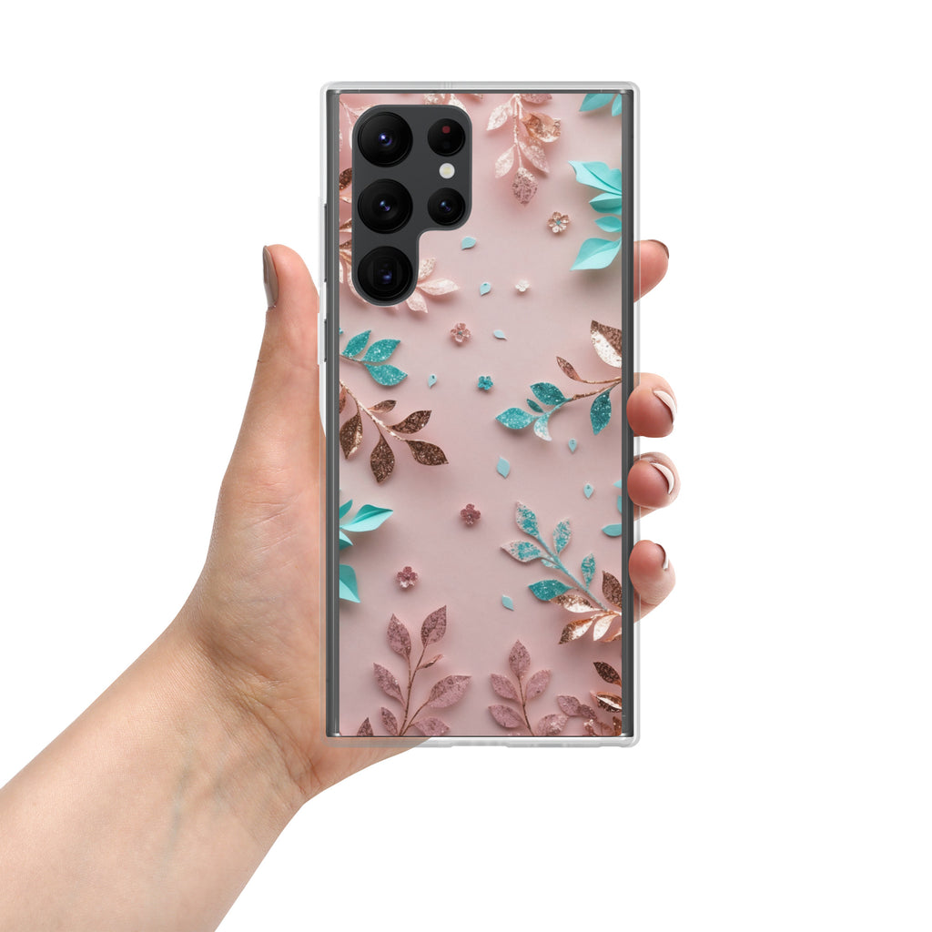Pastel Floral Leaves Clear Case for Samsung Galaxy S22 Ultra – Soft Elegant Protective Cover