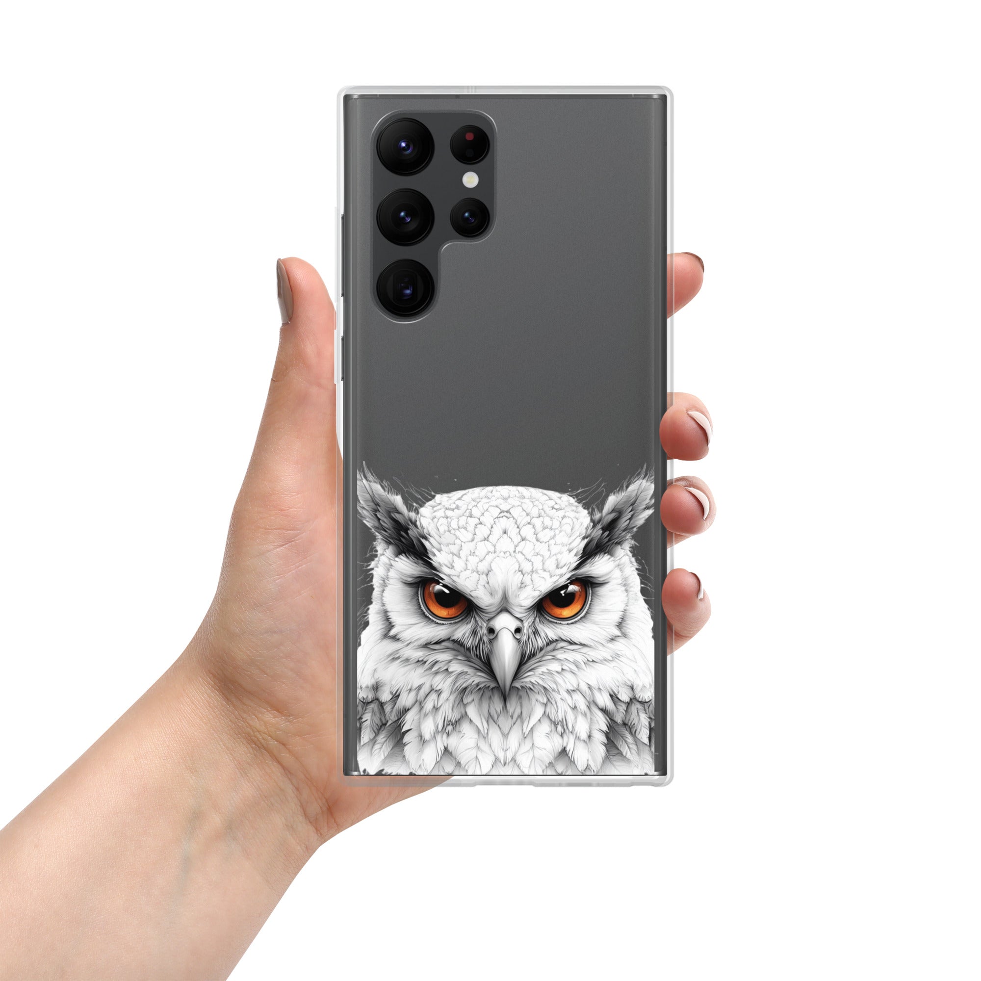 White Owl Illustration Clear Case for Samsung Galaxy S22 Ultra – Minimal Wildlife Protective Cover