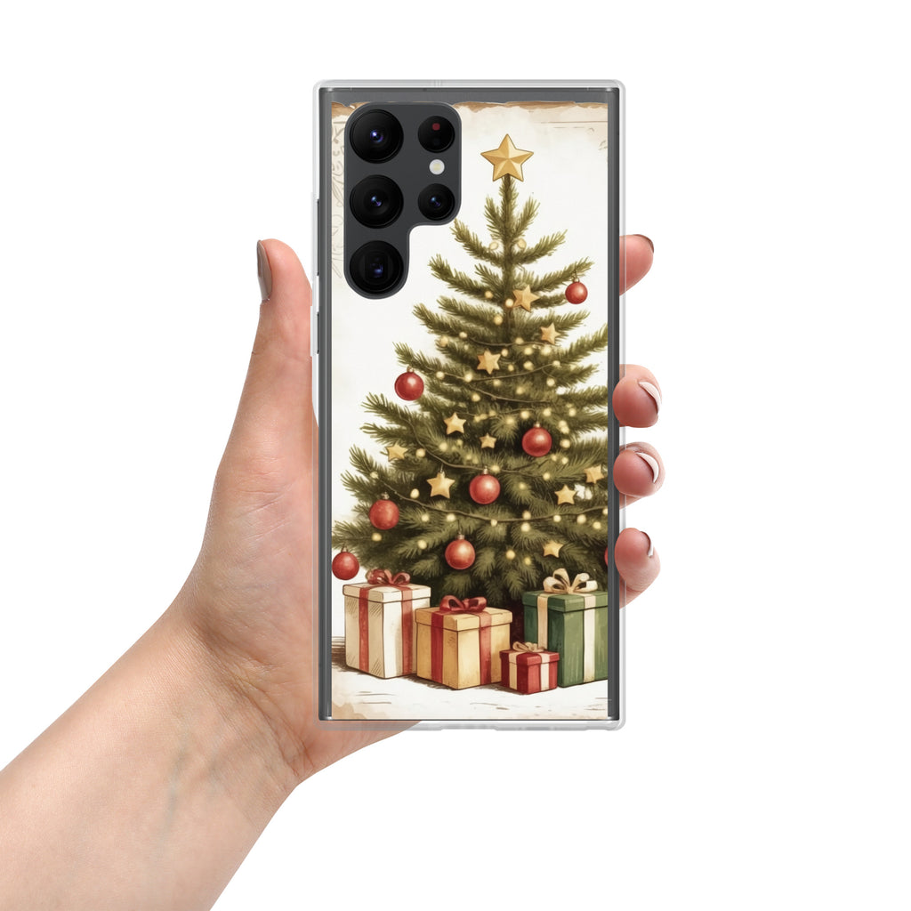 Christmas Tree with Gifts Clear Case for Samsung Galaxy S22 Ultra – Festive Holiday Protective Cover