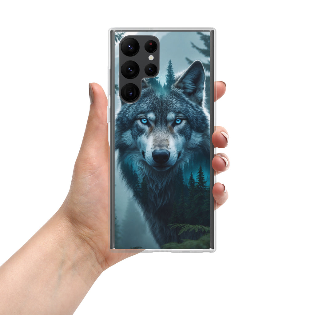 Mystic Forest Wolf Clear Case for Samsung Galaxy S22 Ultra – Dark Nature Art Protective Cover