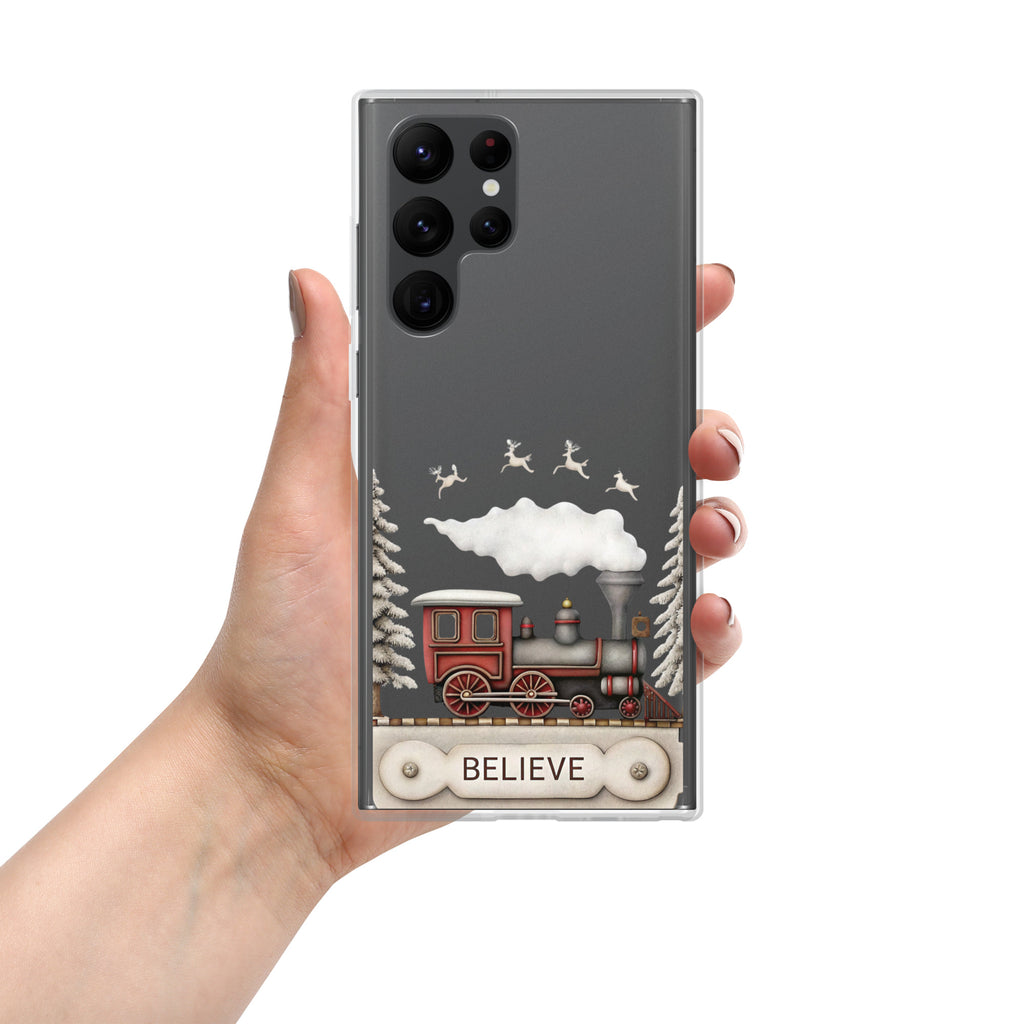 Believe Winter Train Clear Case for Samsung Galaxy S22 Ultra – Minimal Christmas Protective Cover