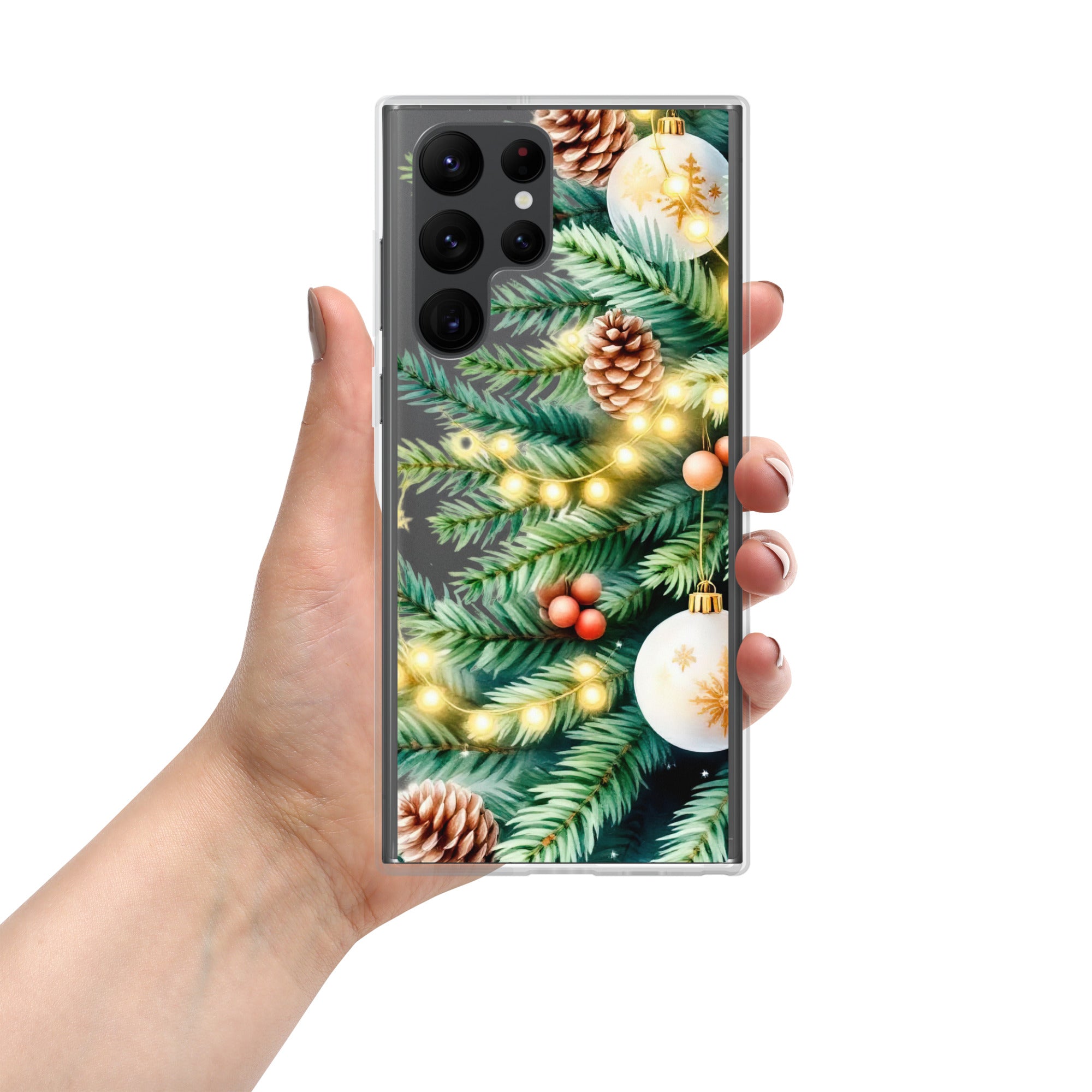 Christmas Pine Branches Clear Case for Samsung Galaxy S22 Ultra – Festive Winter Protective Cover