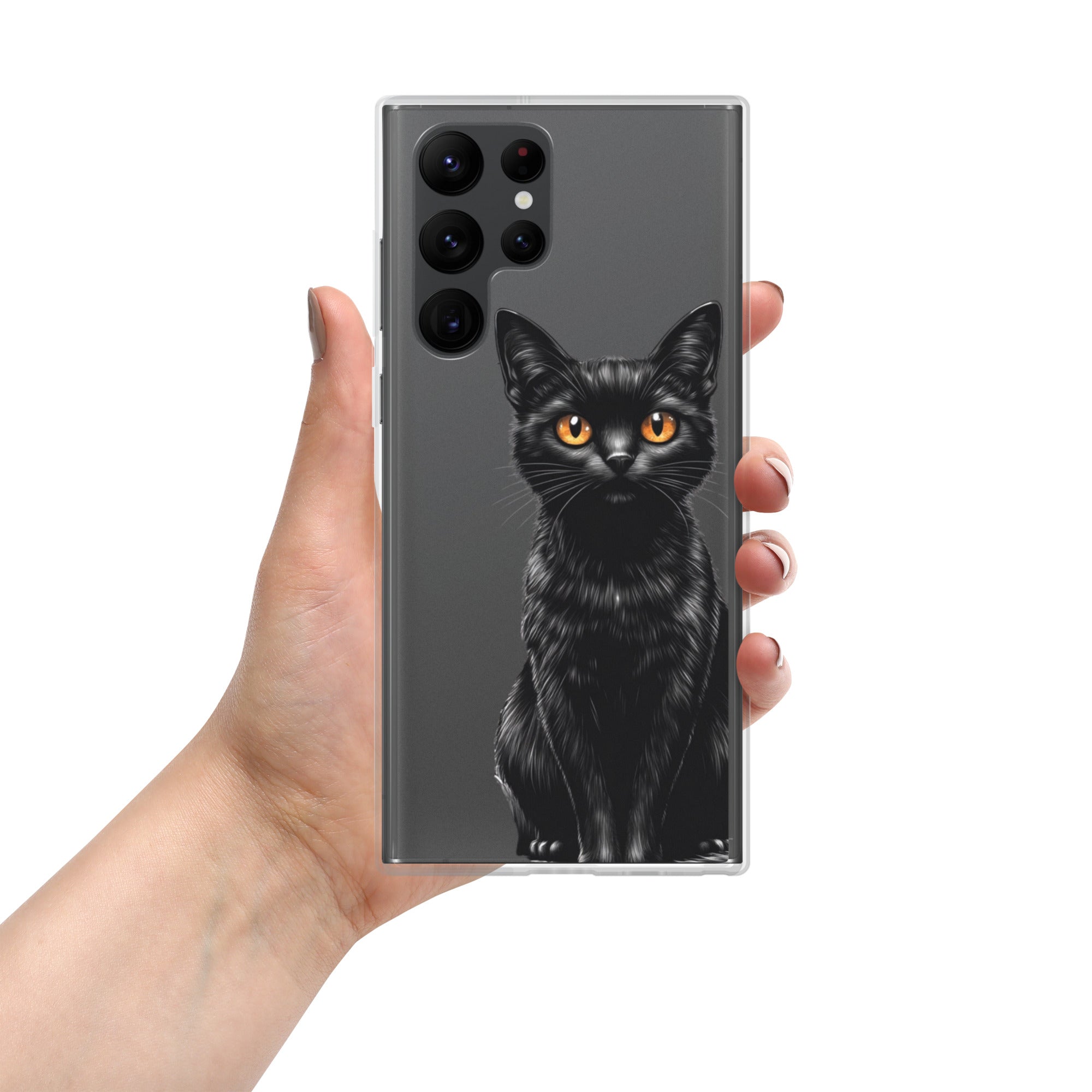 Black Cat Clear Case for Samsung Galaxy S22 Ultra – Elegant Minimal Protective Cover