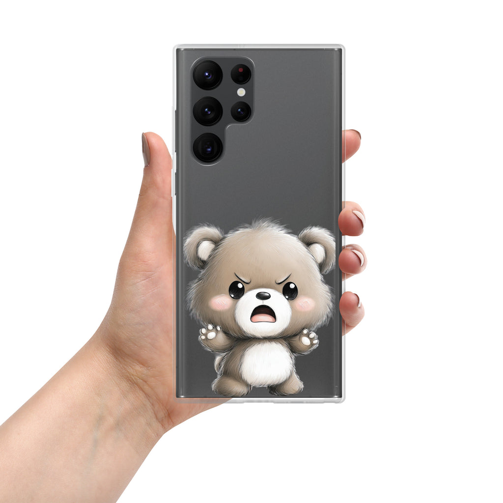 Cute Angry Bear Clear Case for Samsung Galaxy S22 Ultra – Playful Cartoon Protective Cover