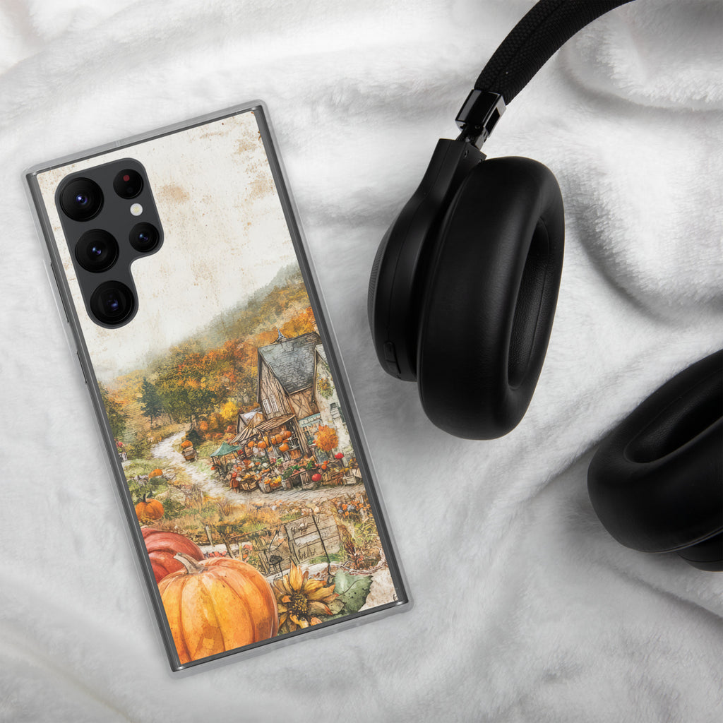 Autumn Village Clear Case for Samsung Galaxy S22 Ultra – Cozy Fall Countryside Protective Cover