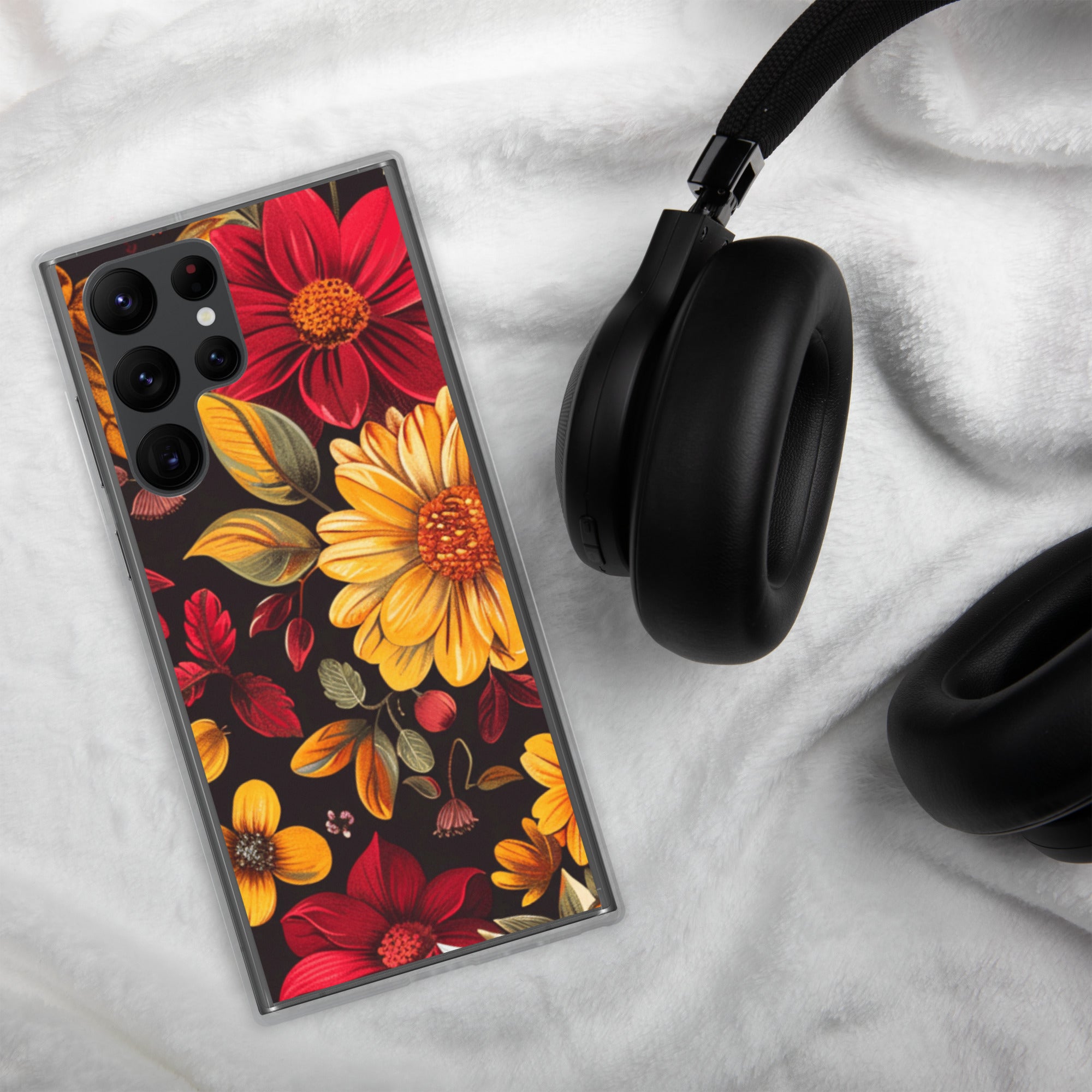 Autumn Bloom Floral Clear Case for Samsung Galaxy S22 Ultra – Warm Fall Flowers Protective Cover