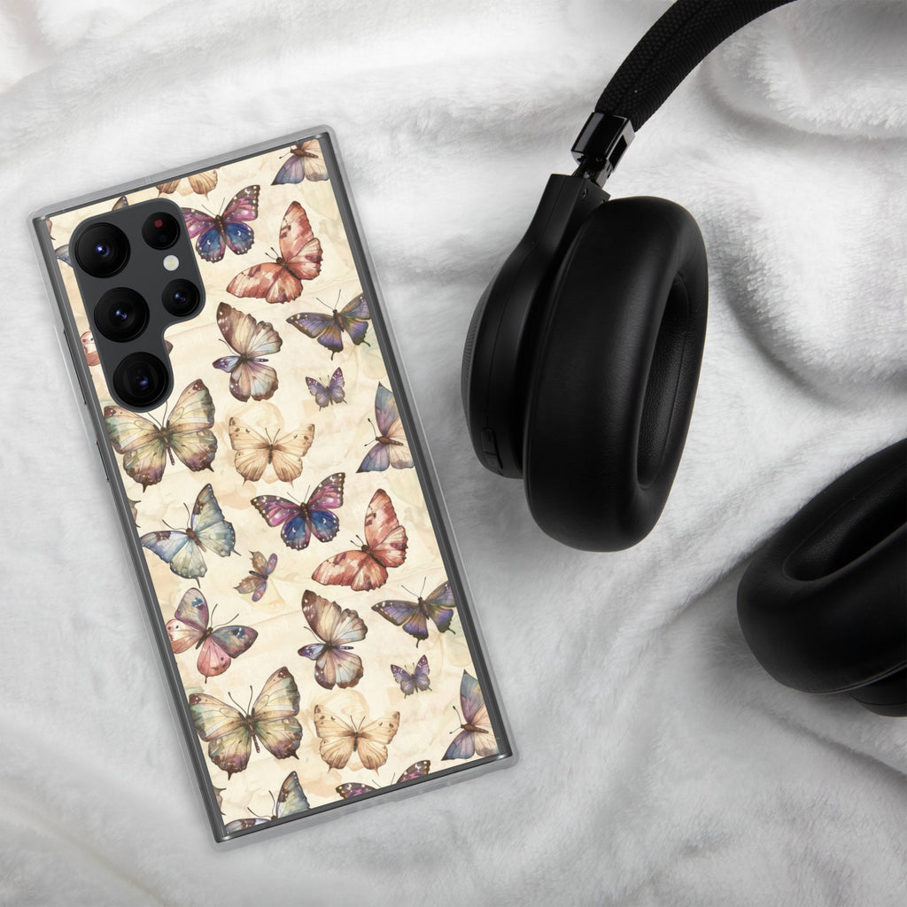 Vintage Butterfly Pattern Clear Case for Samsung Galaxy S22 Ultra – Soft Pastel Nature Protective Cover