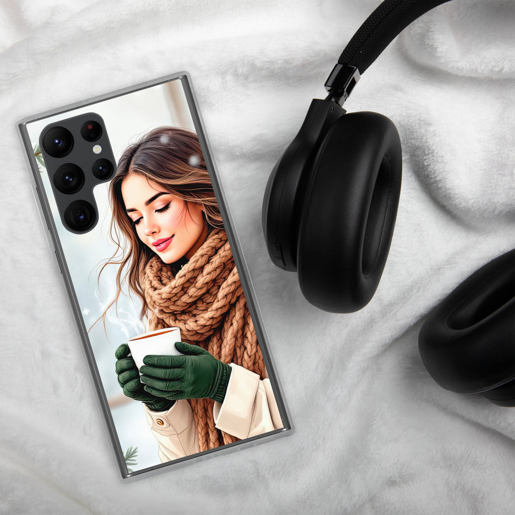 Winter Coffee Moment Clear Case for Samsung Galaxy S22 Ultra – Cozy Portrait Protective Cover