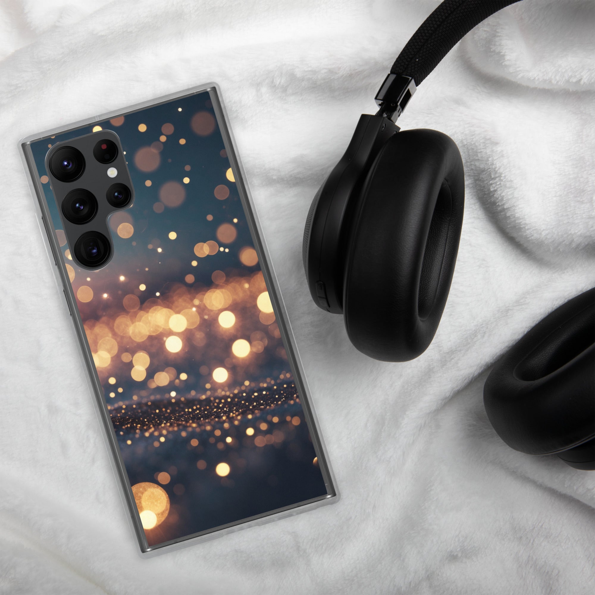 Golden Bokeh Lights Clear Case for Samsung Galaxy S22 Ultra – Elegant Glow Protective Cover