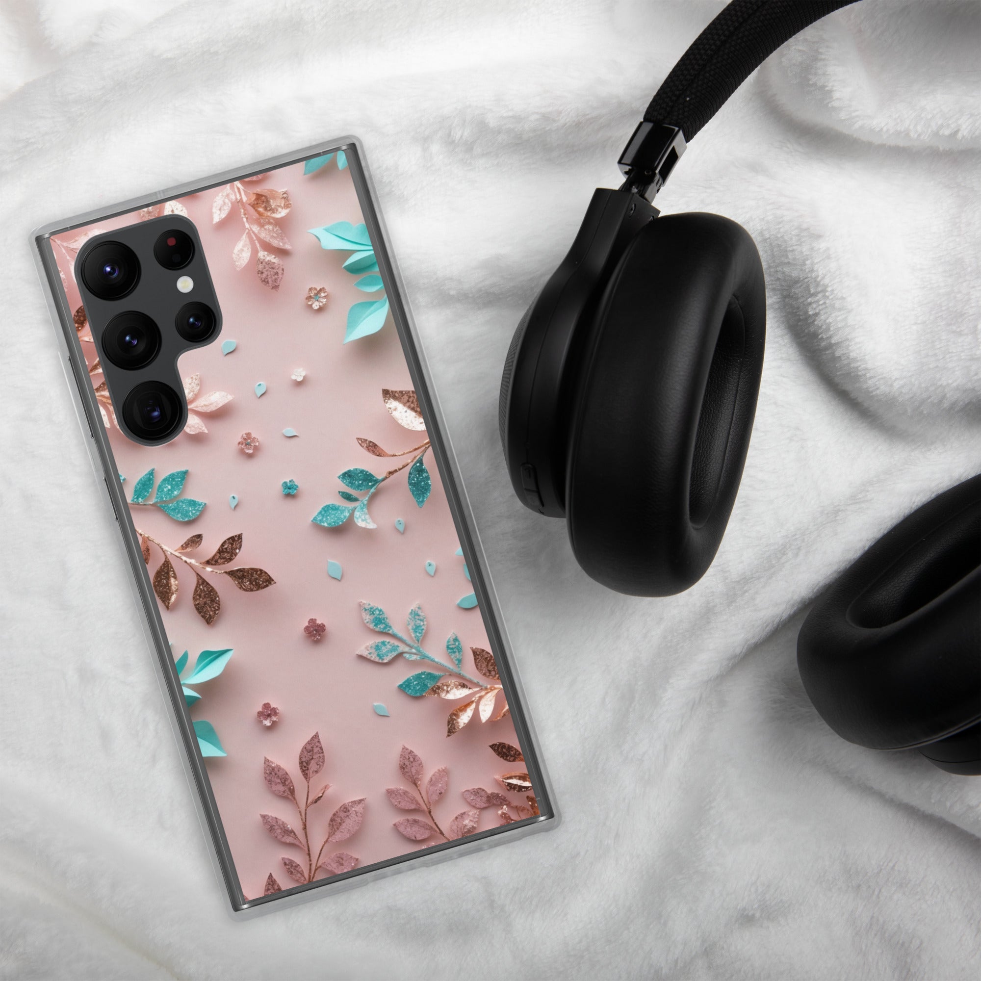 Pastel Floral Leaves Clear Case for Samsung Galaxy S22 Ultra – Soft Elegant Protective Cover