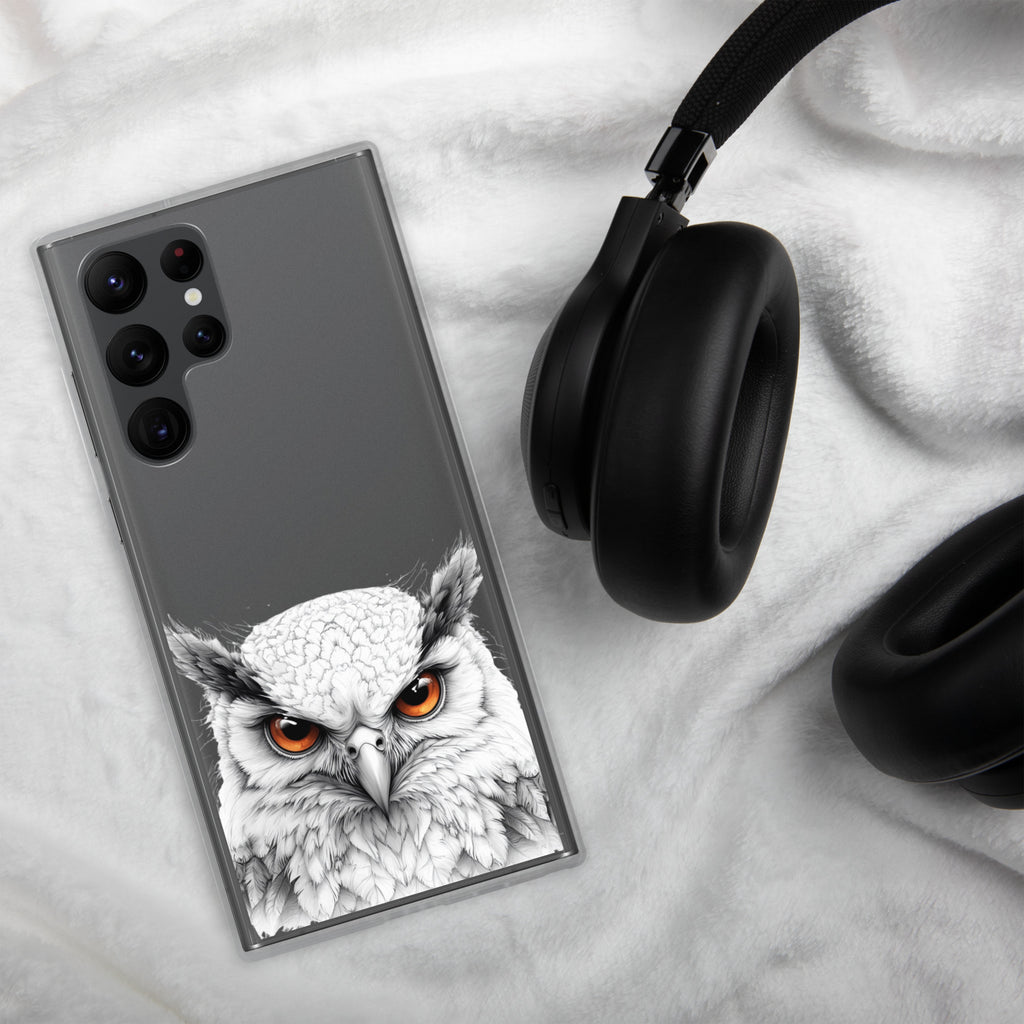 White Owl Illustration Clear Case for Samsung Galaxy S22 Ultra – Minimal Wildlife Protective Cover