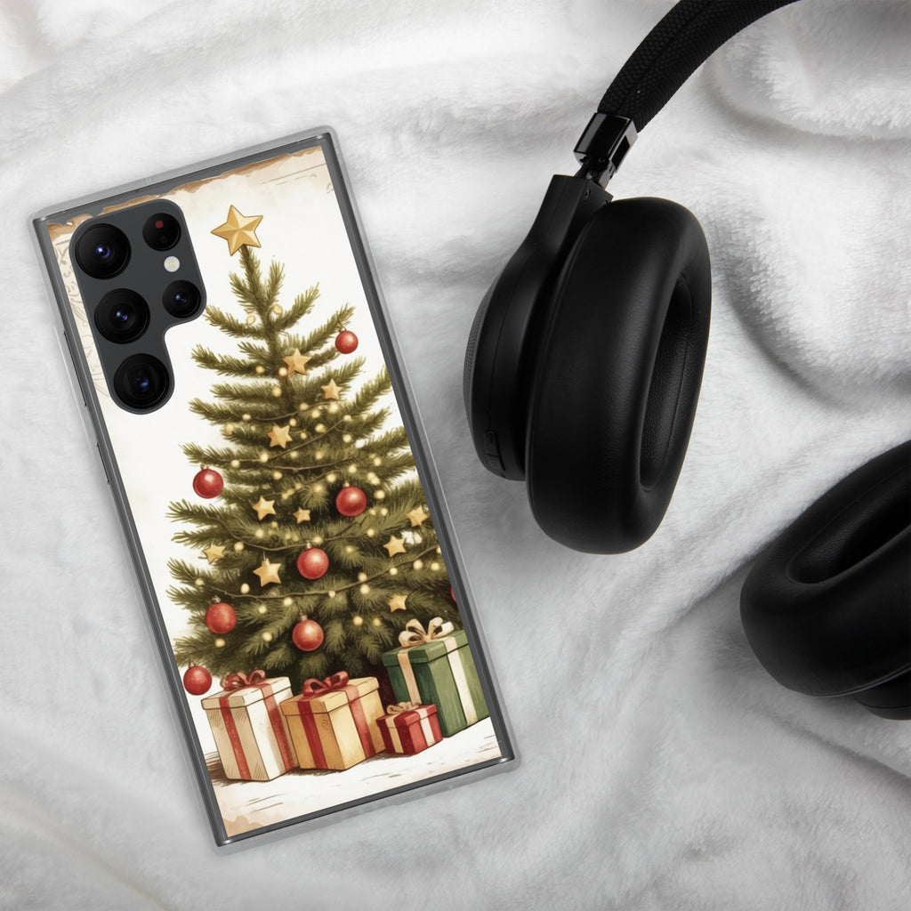 Christmas Tree with Gifts Clear Case for Samsung Galaxy S22 Ultra – Festive Holiday Protective Cover