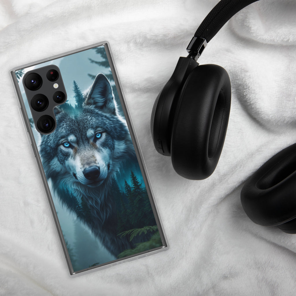 Mystic Forest Wolf Clear Case for Samsung Galaxy S22 Ultra – Dark Nature Art Protective Cover