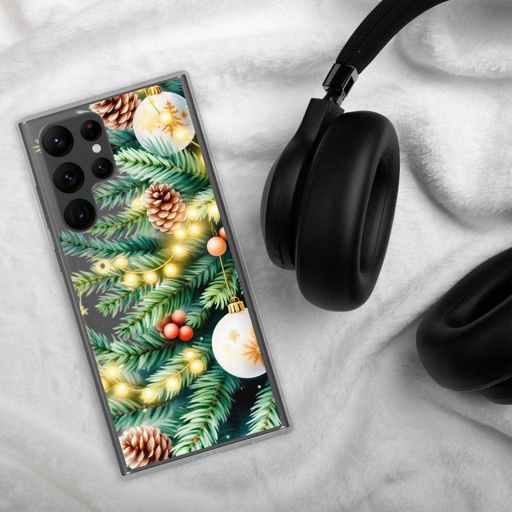Christmas Pine Branches Clear Case for Samsung Galaxy S22 Ultra – Festive Winter Protective Cover