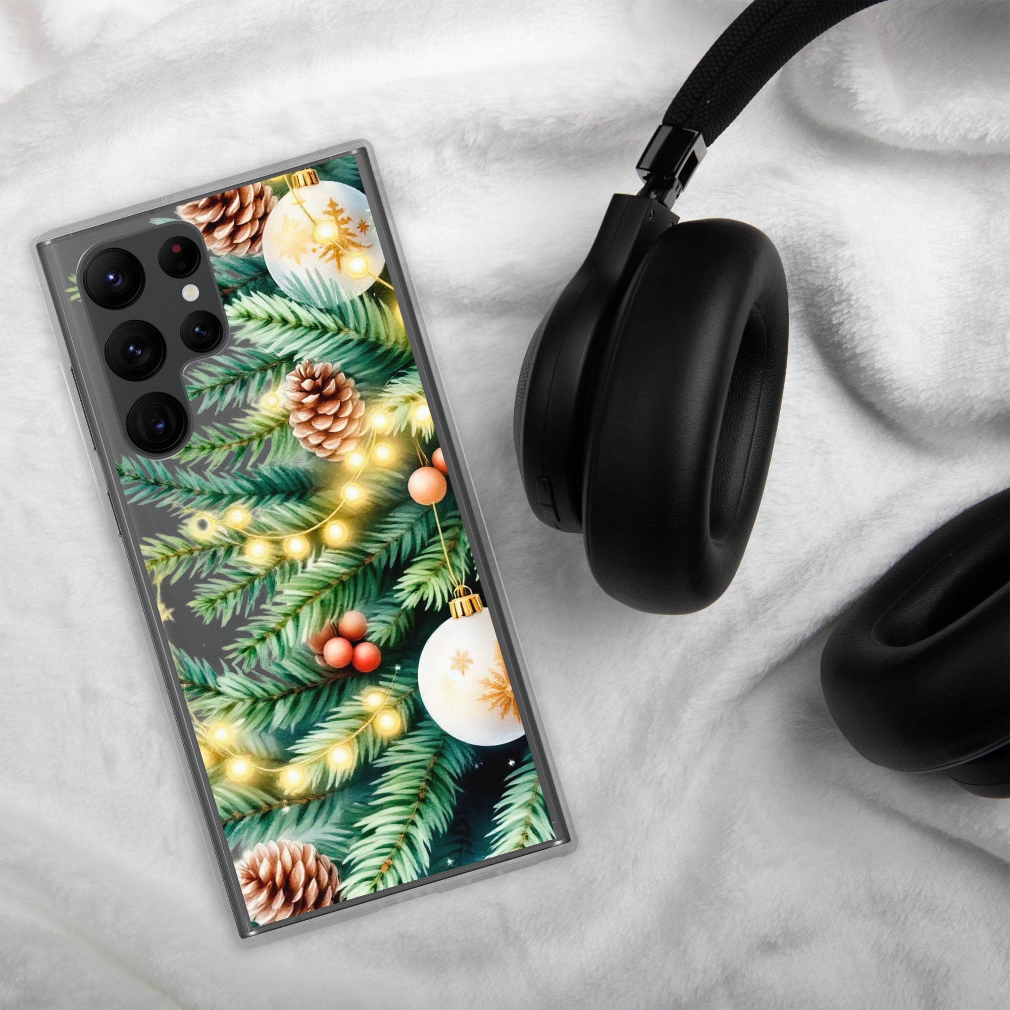 Christmas Pine Branches Clear Case for Samsung Galaxy S22 Ultra – Festive Winter Protective Cover