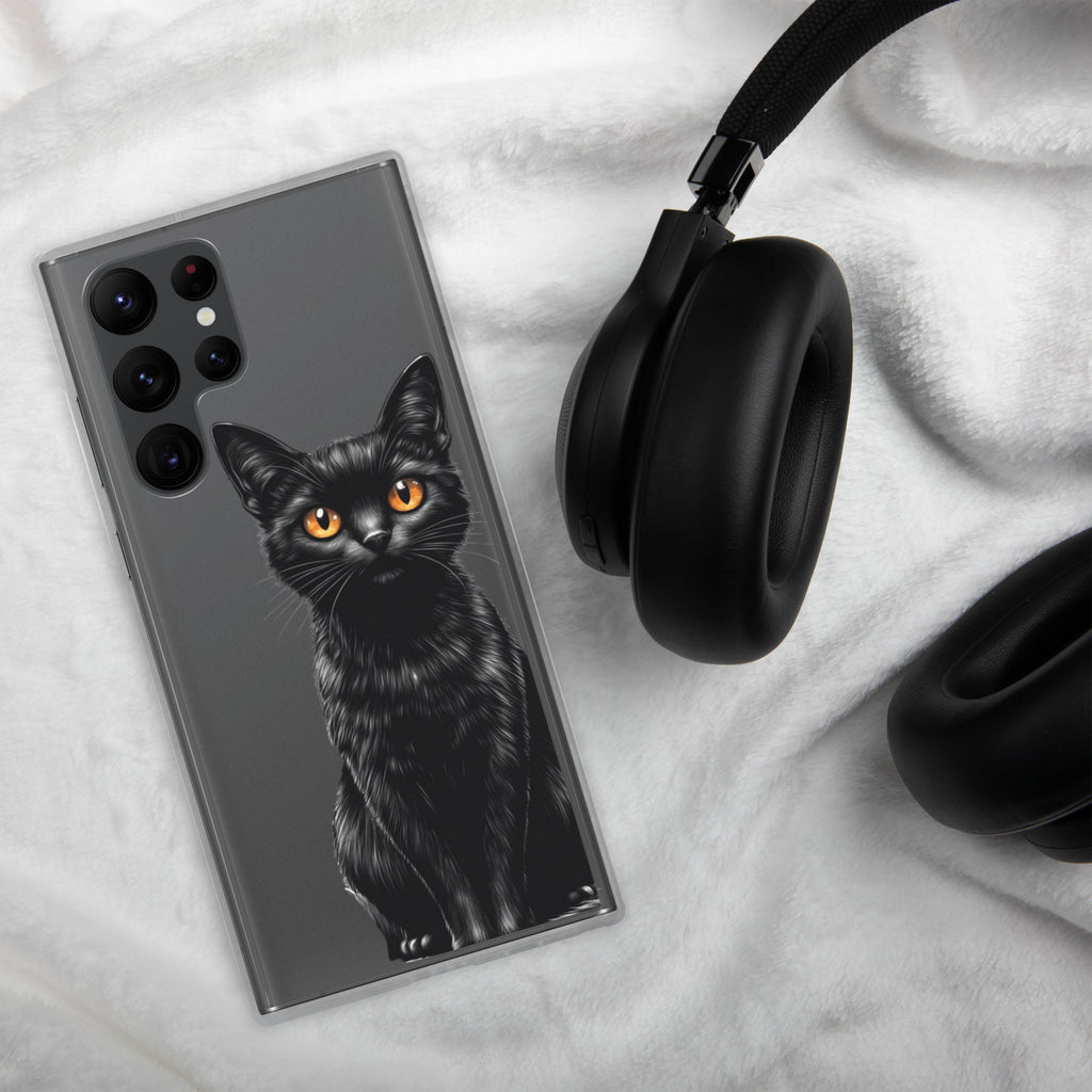 Black Cat Clear Case for Samsung Galaxy S22 Ultra – Elegant Minimal Protective Cover