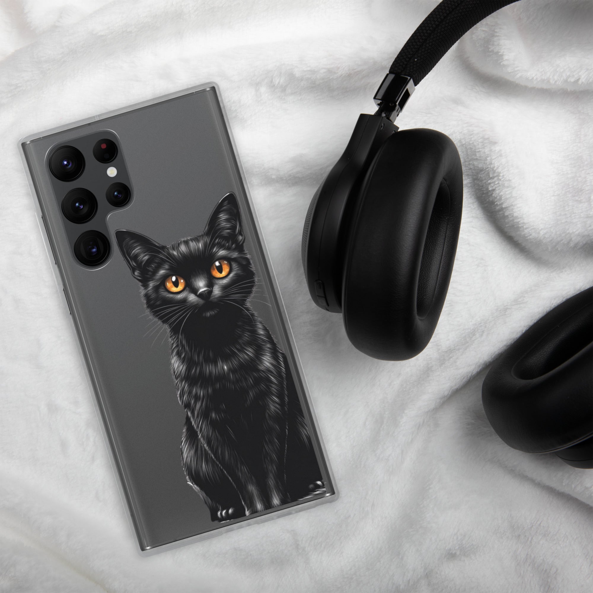 Black Cat Clear Case for Samsung Galaxy S22 Ultra – Elegant Minimal Protective Cover