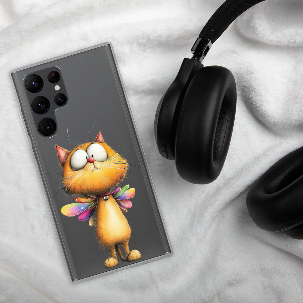 Whimsical Fairy Cat Clear Case for Samsung Galaxy S22 Ultra – Playful Fantasy Protective Cover