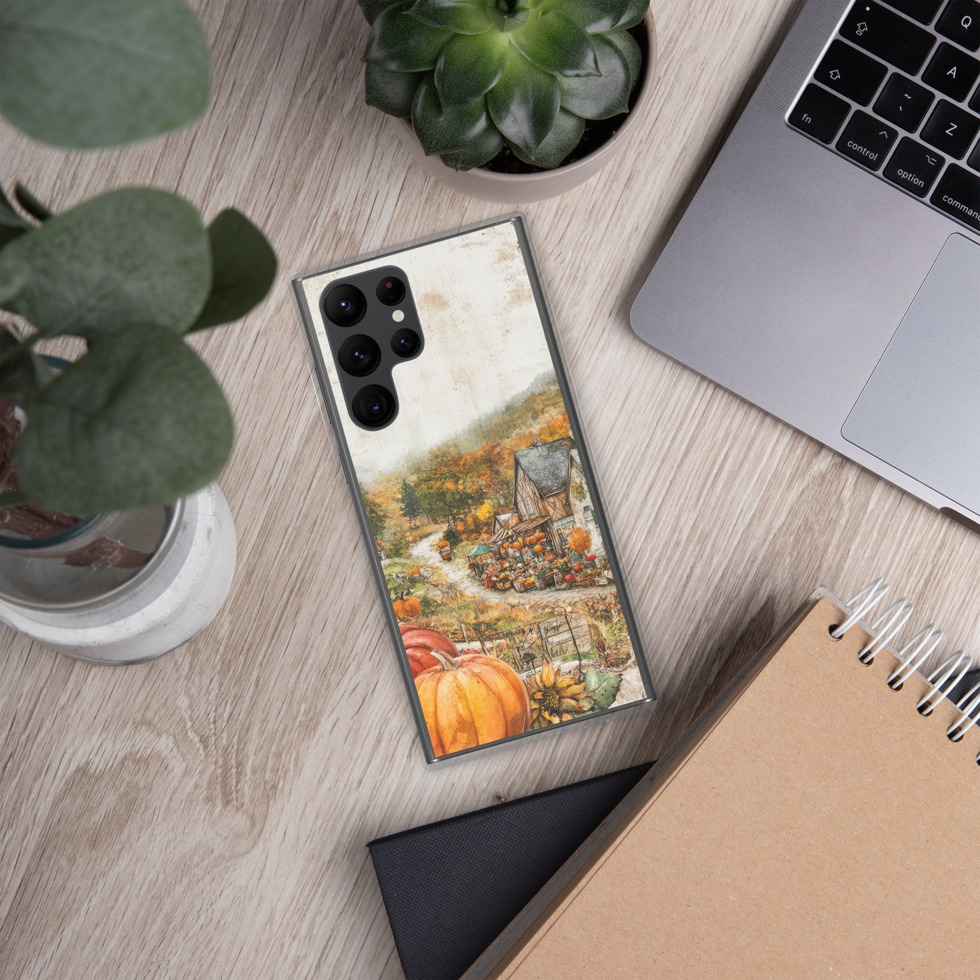 Autumn Village Clear Case for Samsung Galaxy S22 Ultra – Cozy Fall Countryside Protective Cover