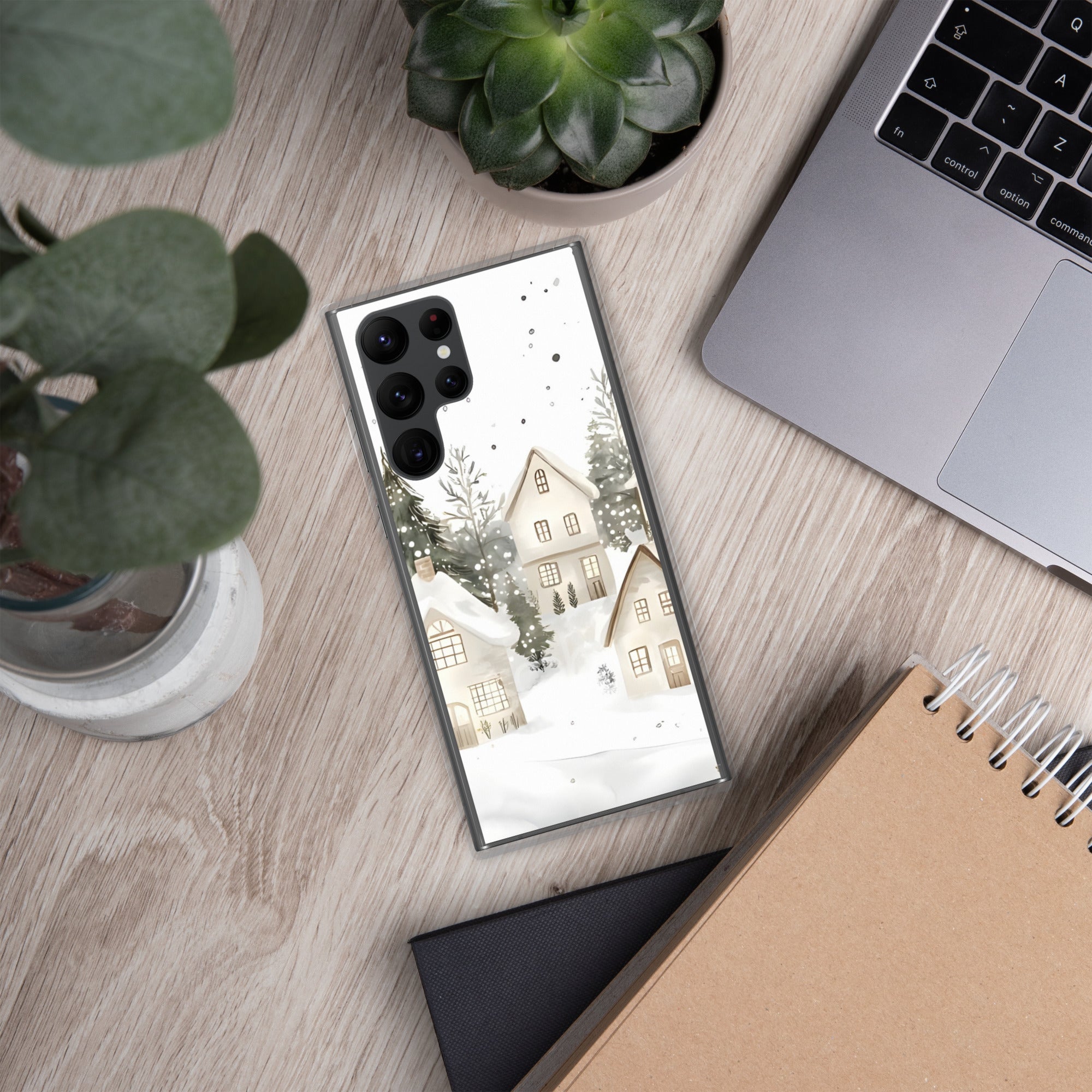 Snowy Winter Village Clear Case for Samsung Galaxy S22 Ultra – Cozy Holiday Protective Cover