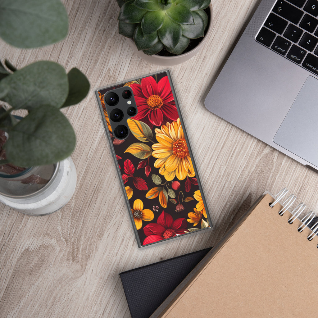 Autumn Bloom Floral Clear Case for Samsung Galaxy S22 Ultra – Warm Fall Flowers Protective Cover