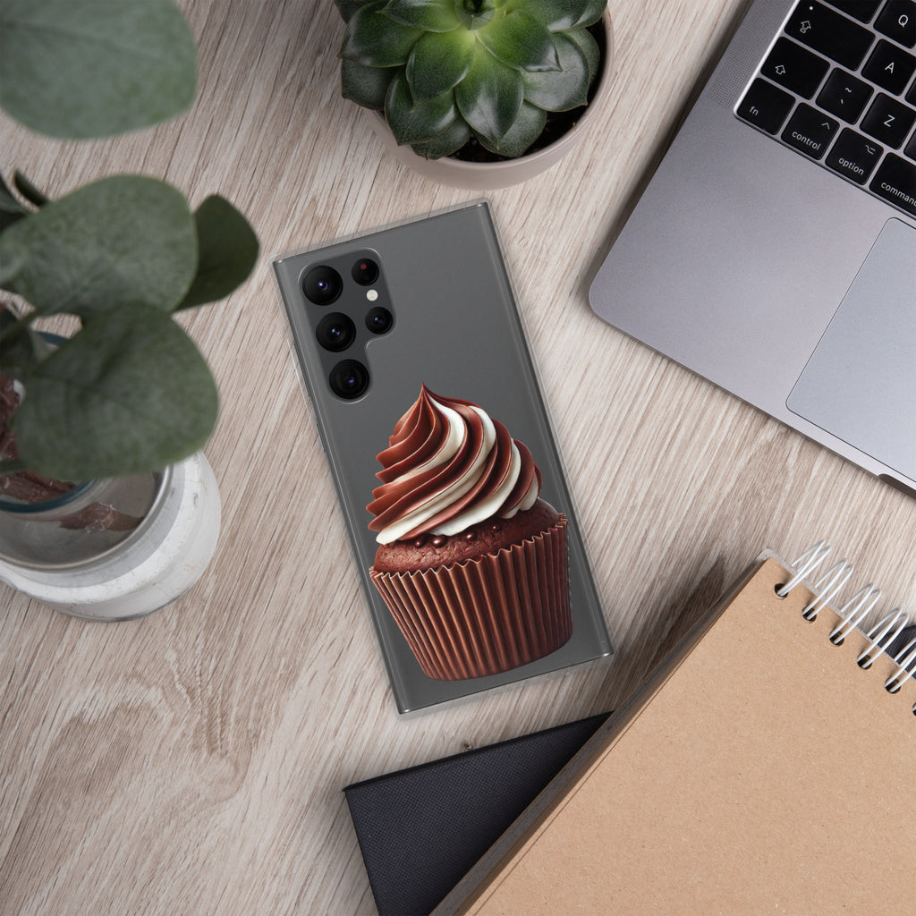 Chocolate Swirl Cupcake Clear Case for Samsung Galaxy S22 Ultra – Dessert-Inspired Protective Cover