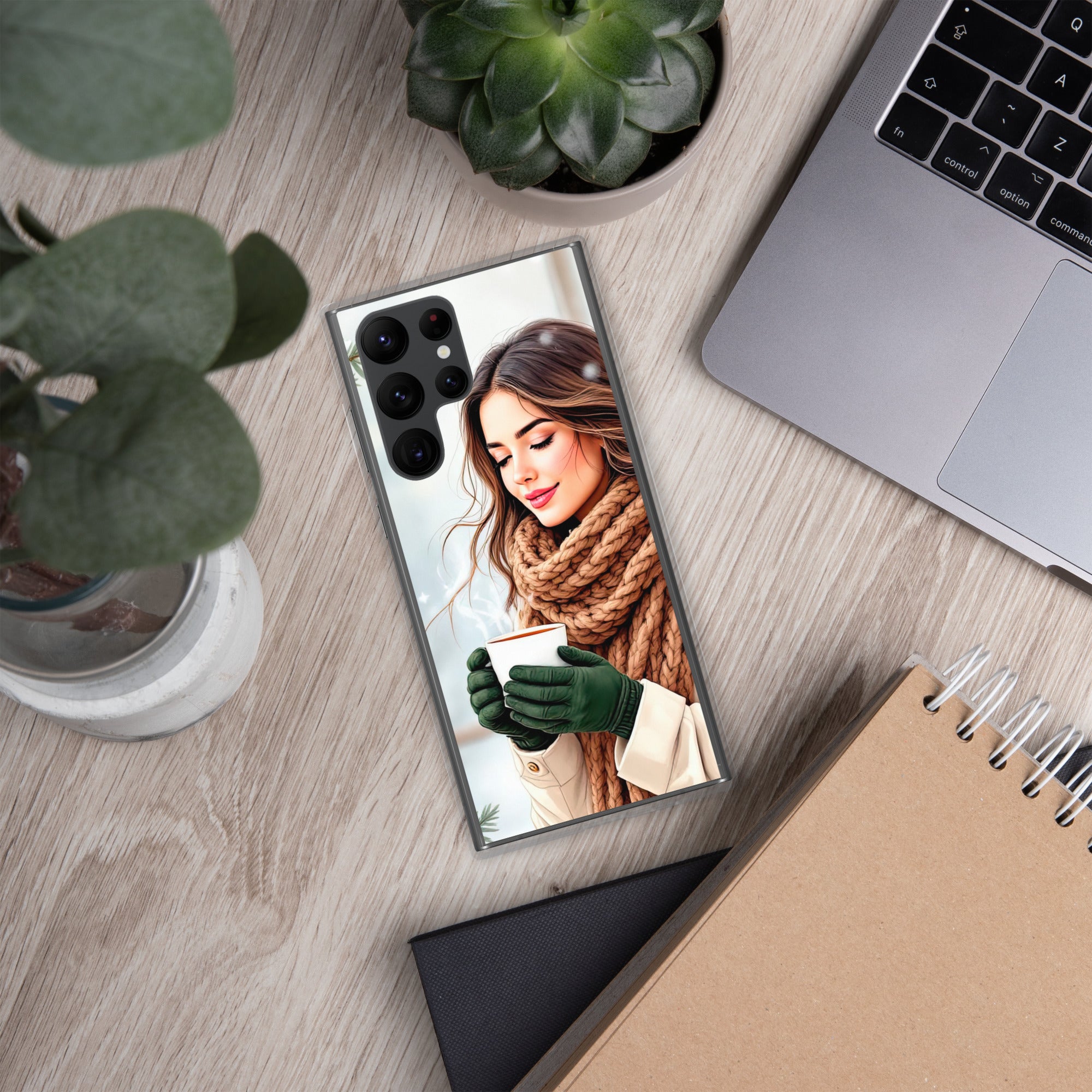 Winter Coffee Moment Clear Case for Samsung Galaxy S22 Ultra – Cozy Portrait Protective Cover