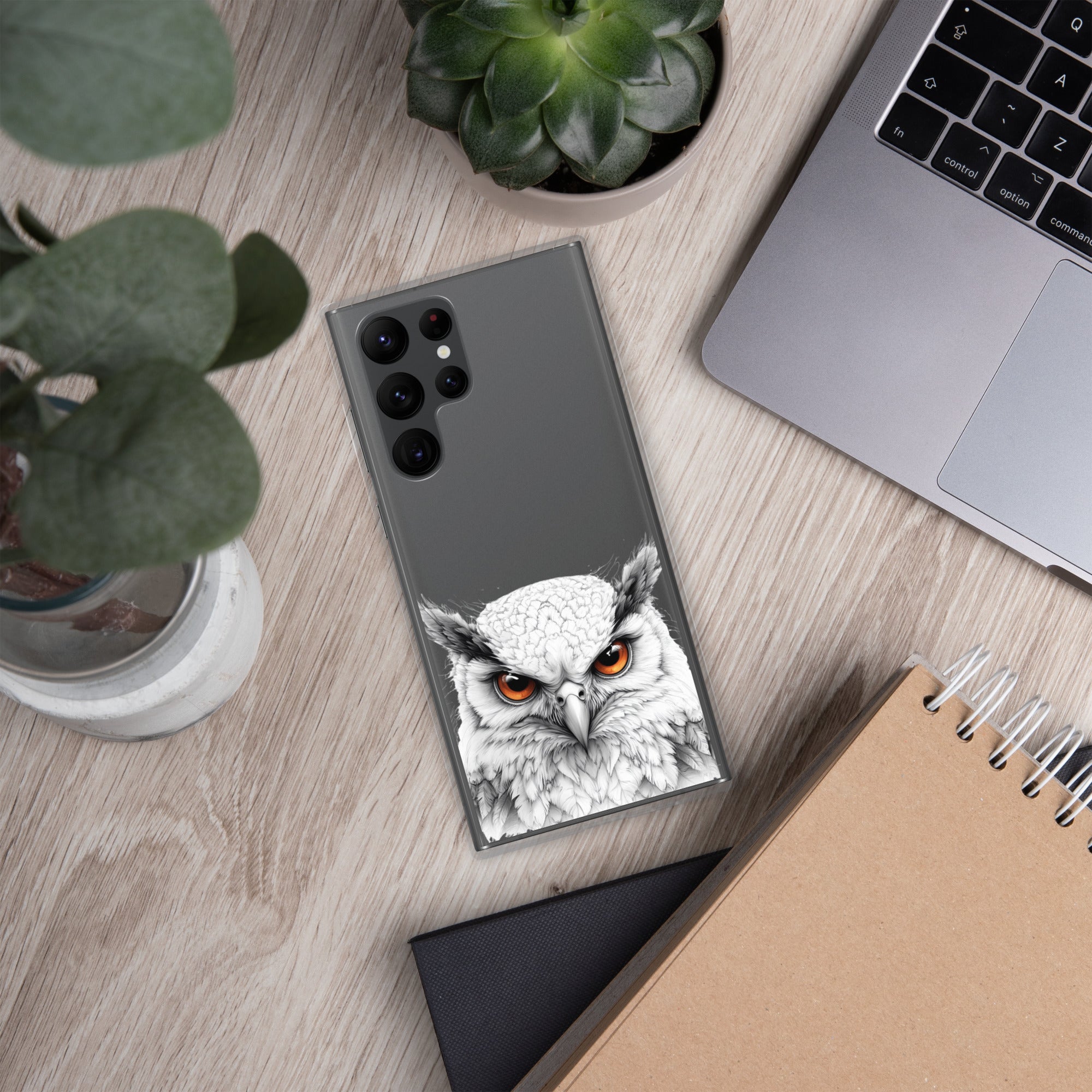White Owl Illustration Clear Case for Samsung Galaxy S22 Ultra – Minimal Wildlife Protective Cover