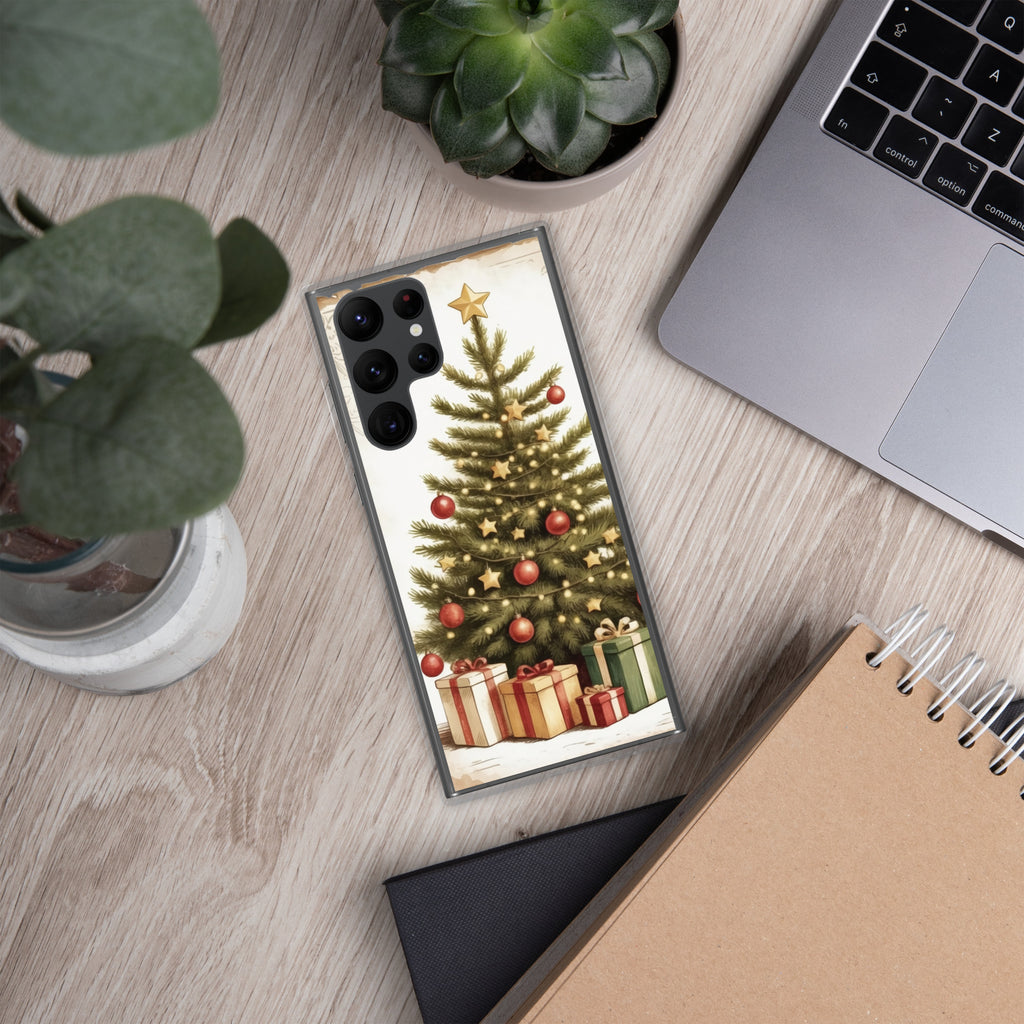 Christmas Tree with Gifts Clear Case for Samsung Galaxy S22 Ultra – Festive Holiday Protective Cover