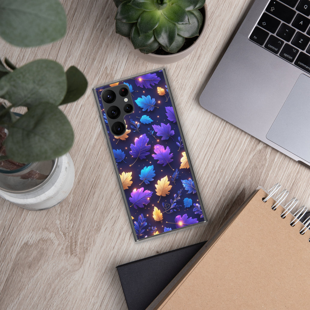Glowing Autumn Leaves Clear Case for Samsung Galaxy S22 Ultra – Colorful Night Nature Protective Cover