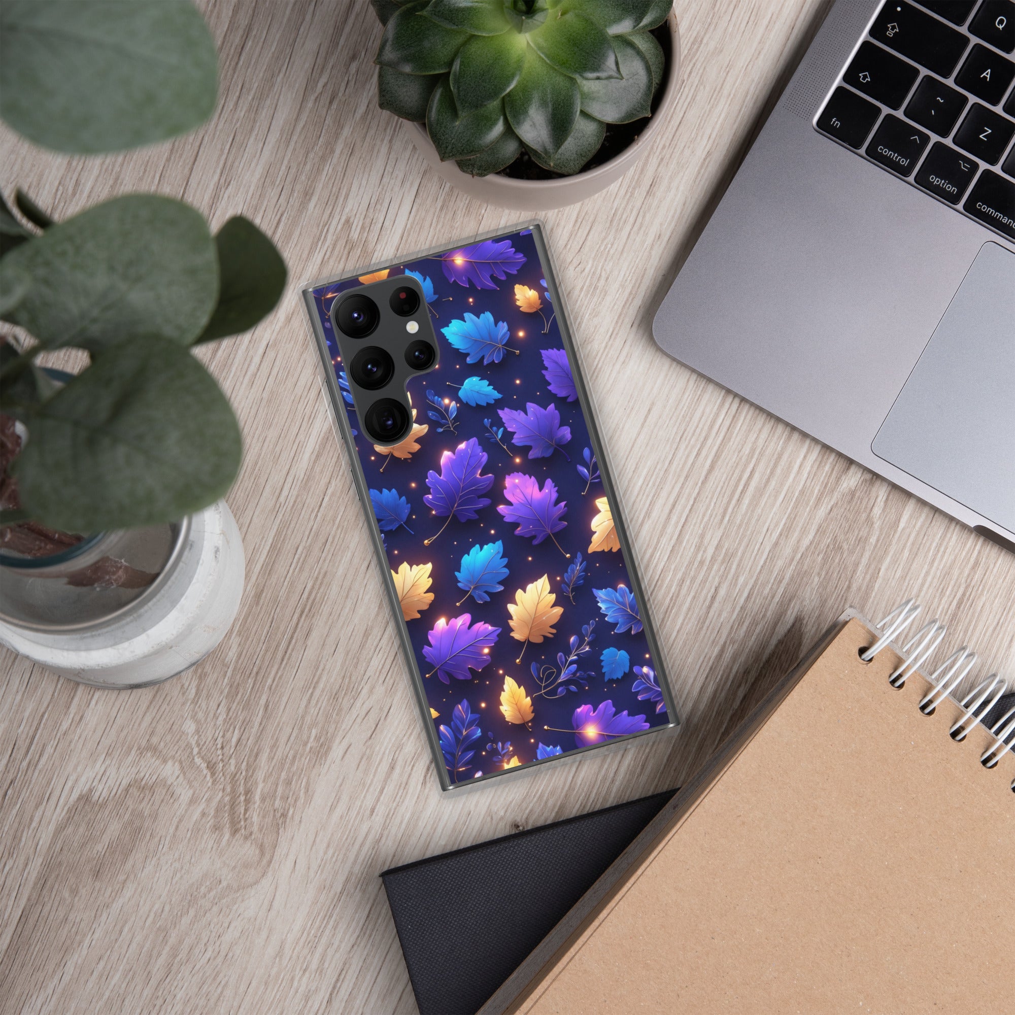 Glowing Autumn Leaves Clear Case for Samsung Galaxy S22 Ultra – Colorful Night Nature Protective Cover