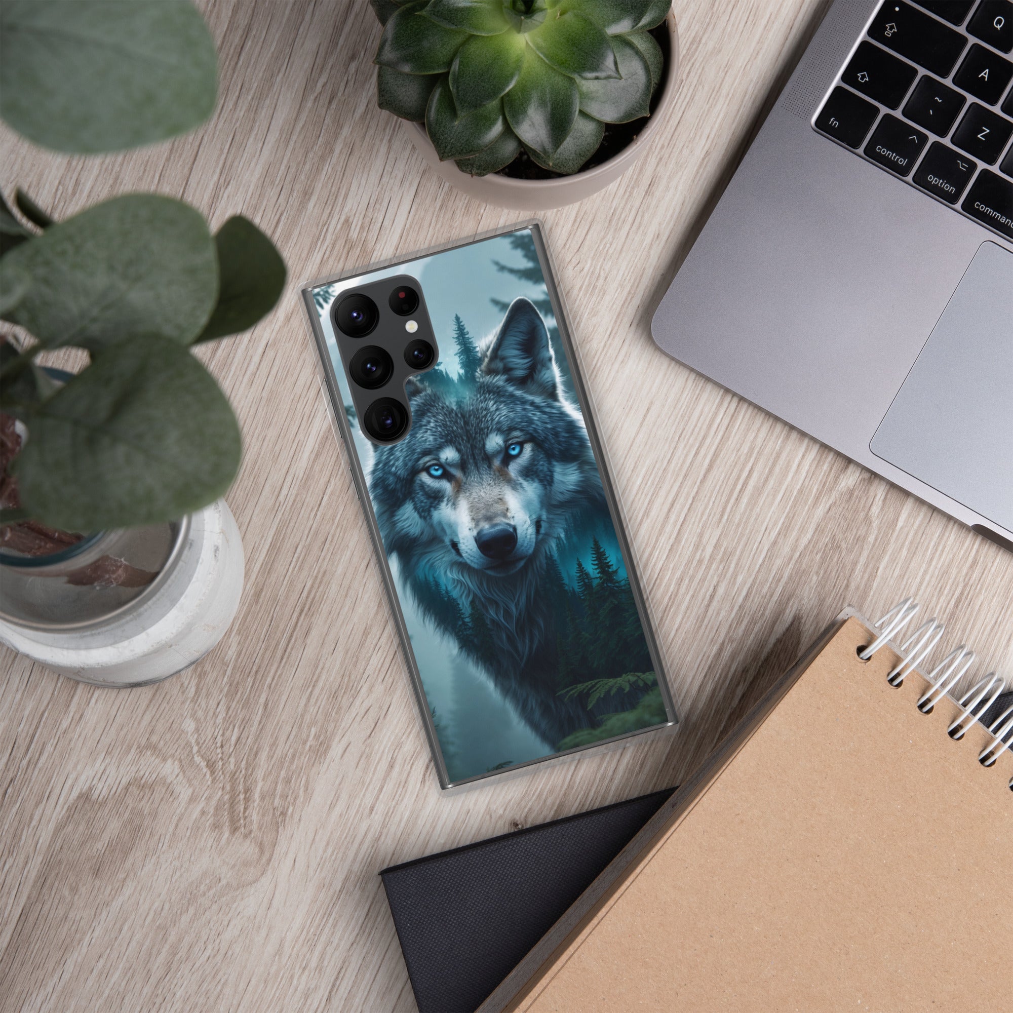 Mystic Forest Wolf Clear Case for Samsung Galaxy S22 Ultra – Dark Nature Art Protective Cover