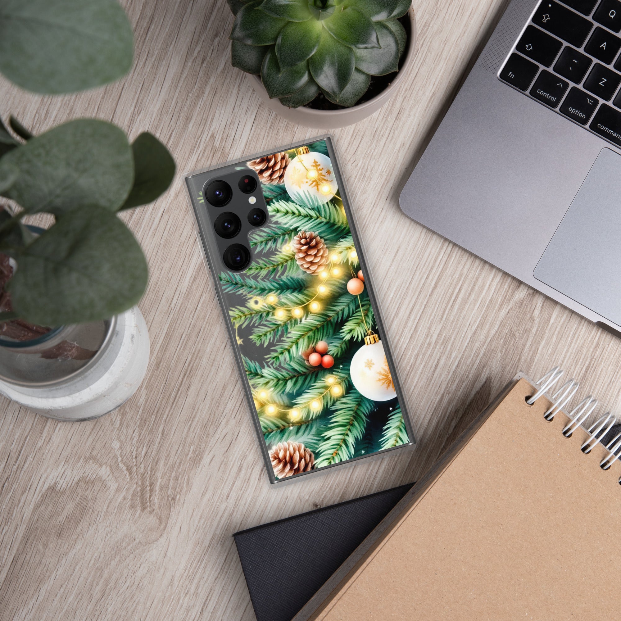 Christmas Pine Branches Clear Case for Samsung Galaxy S22 Ultra – Festive Winter Protective Cover