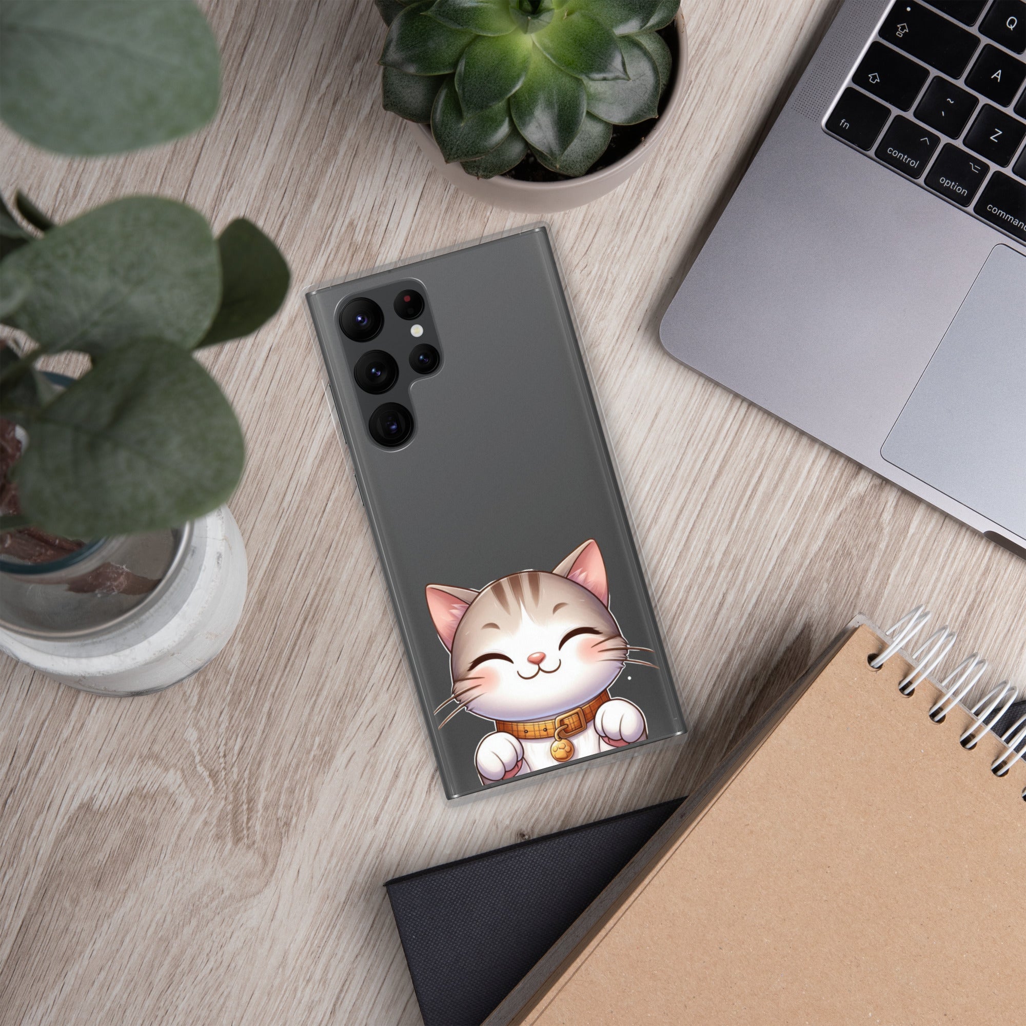 Cute Smiling Cat Clear Case for Samsung Galaxy S22 Ultra – Minimal Kawaii Protective Cover