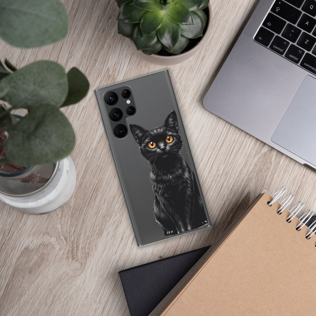 Black Cat Clear Case for Samsung Galaxy S22 Ultra – Elegant Minimal Protective Cover