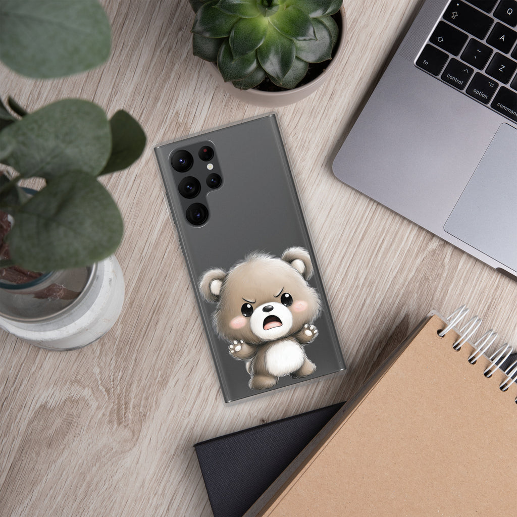 Cute Angry Bear Clear Case for Samsung Galaxy S22 Ultra – Playful Cartoon Protective Cover