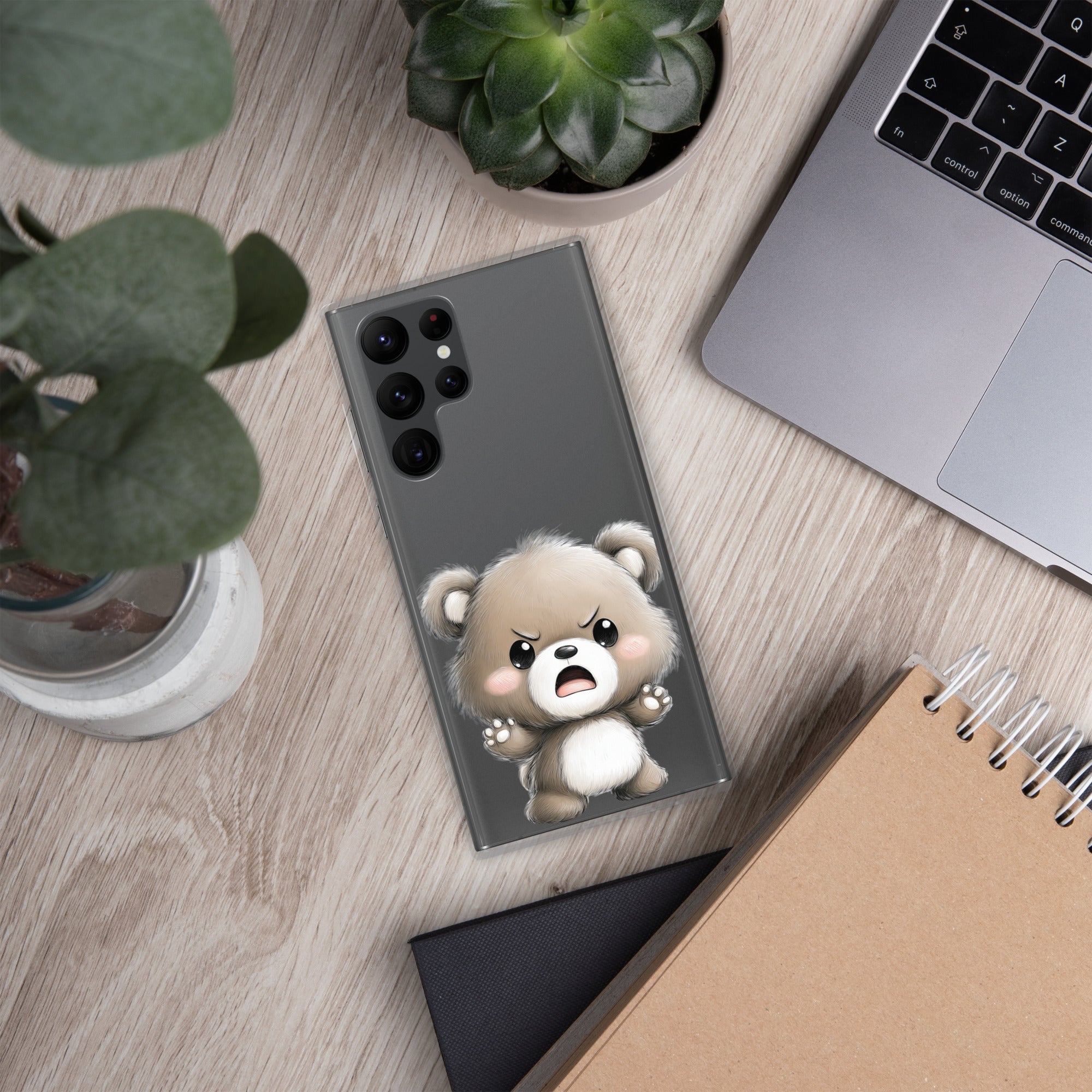 Cute Angry Bear Clear Case for Samsung Galaxy S22 Ultra – Playful Cartoon Protective Cover