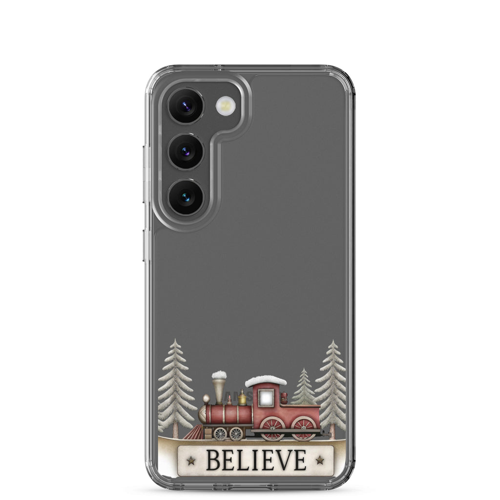 Believe Christmas Train Clear Case for Samsung Galaxy S23 – Festive Holiday Protective Cover