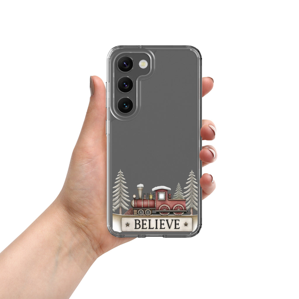 Believe Christmas Train Clear Case for Samsung Galaxy S23 – Festive Holiday Protective Cover