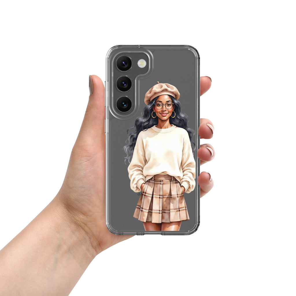 Chic Autumn Portrait Clear Case for Samsung Galaxy S23 – Elegant Minimalist Protective Cover