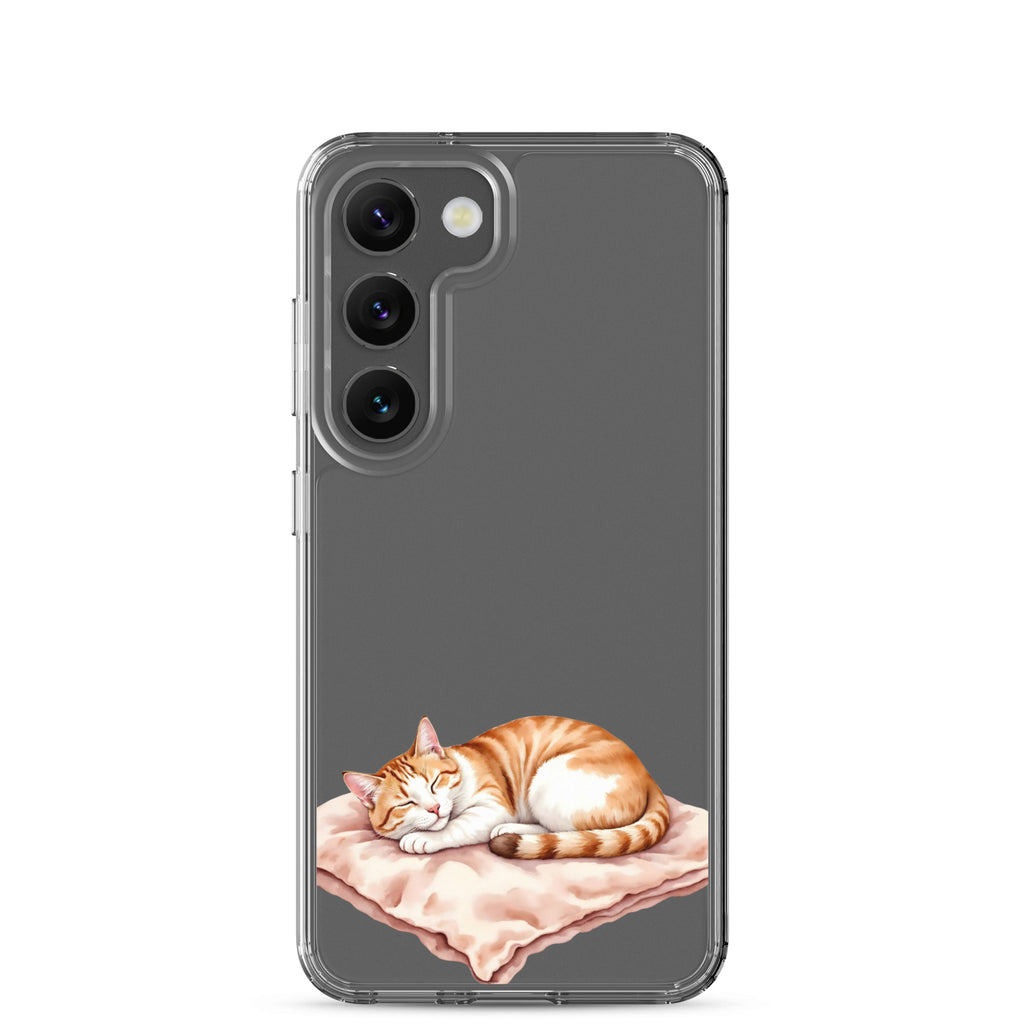 Sleeping Ginger Cat Clear Case for Samsung Galaxy S23 – Cozy Minimal Animal Protective Cover