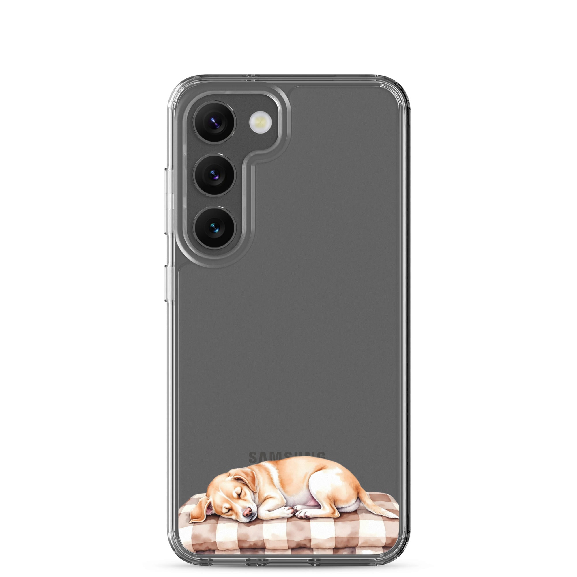 Sleeping Puppy Clear Case for Samsung Galaxy S23 – Cozy Minimal Pet Protective Cover
