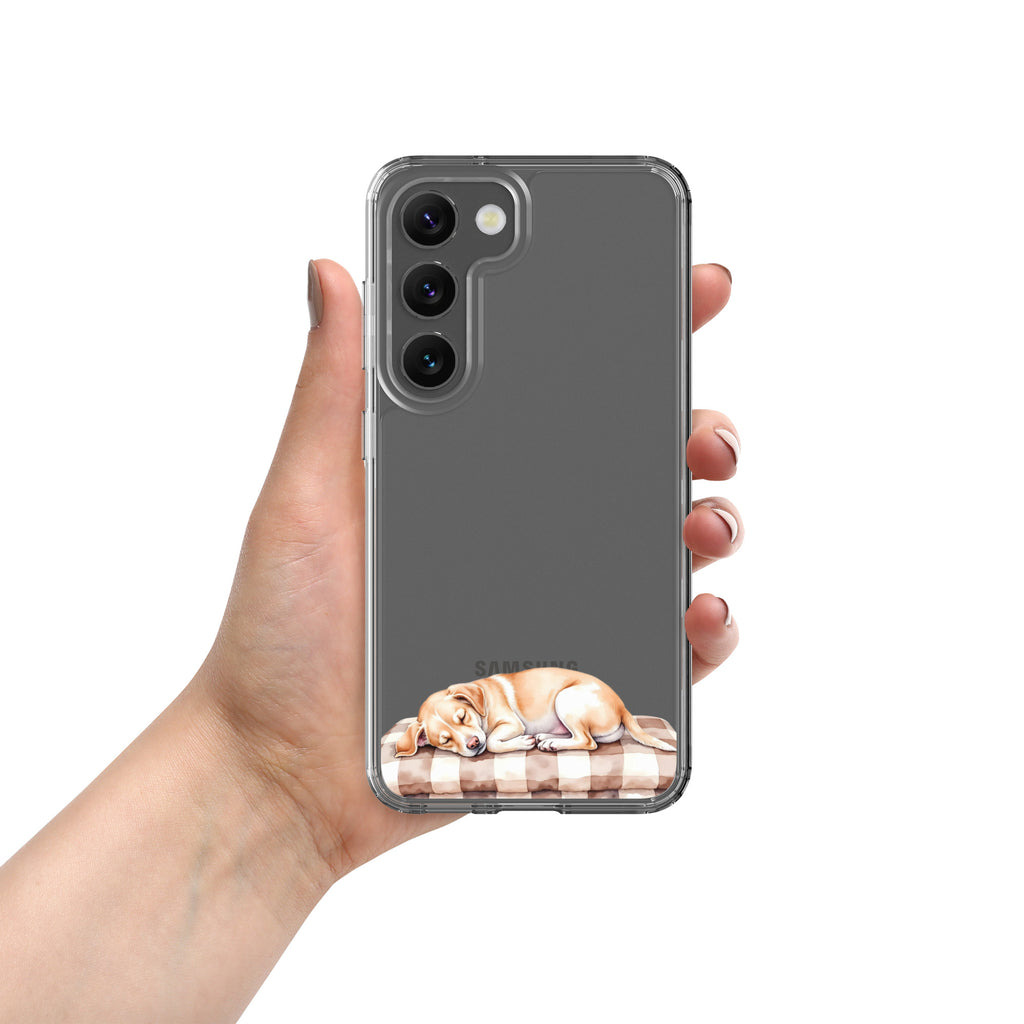 Sleeping Puppy Clear Case for Samsung Galaxy S23 – Cozy Minimal Pet Protective Cover