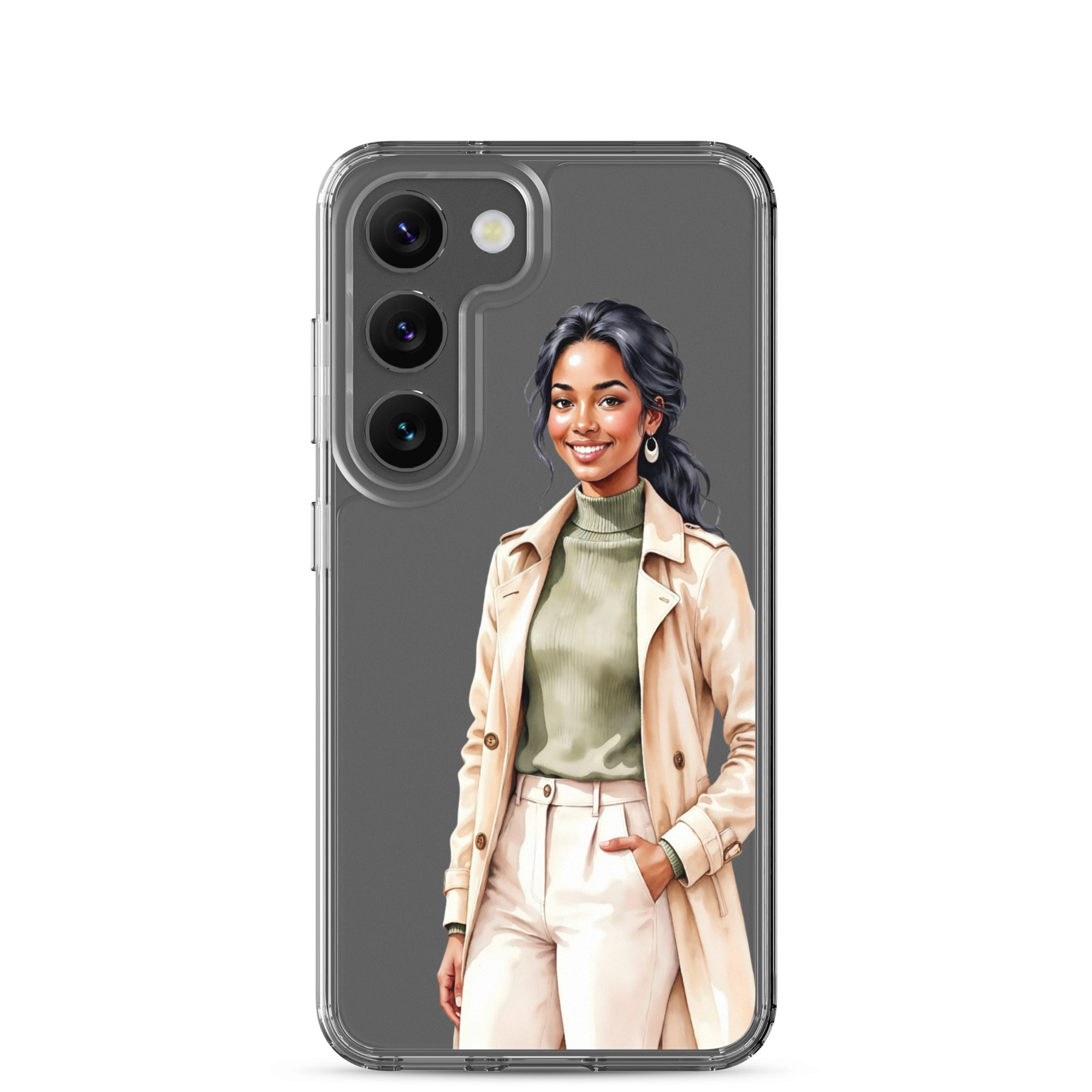 Elegant Fashion Woman Clear Case for Samsung Galaxy S23 – Modern Illustration Protective Cover