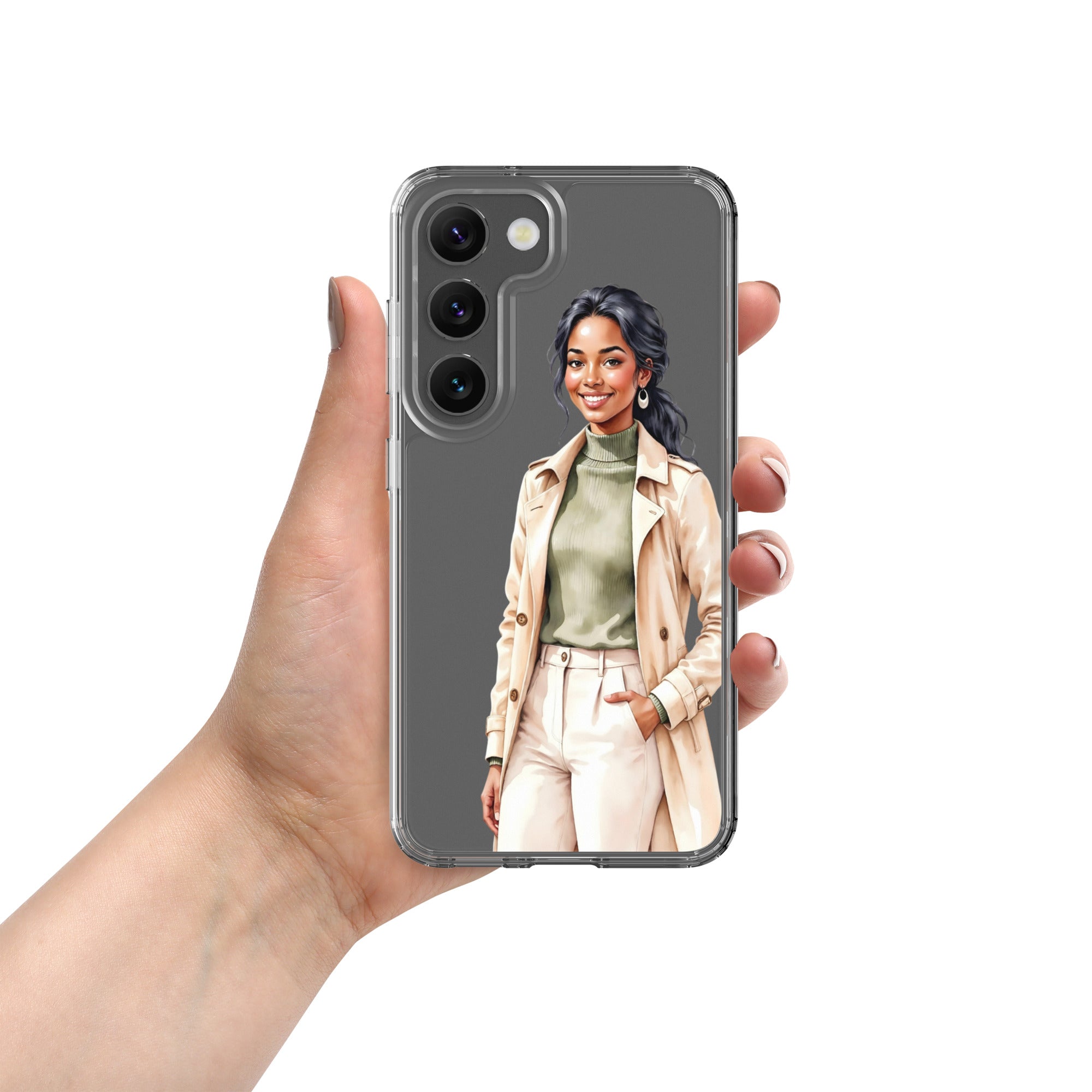 Elegant Fashion Woman Clear Case for Samsung Galaxy S23 – Modern Illustration Protective Cover