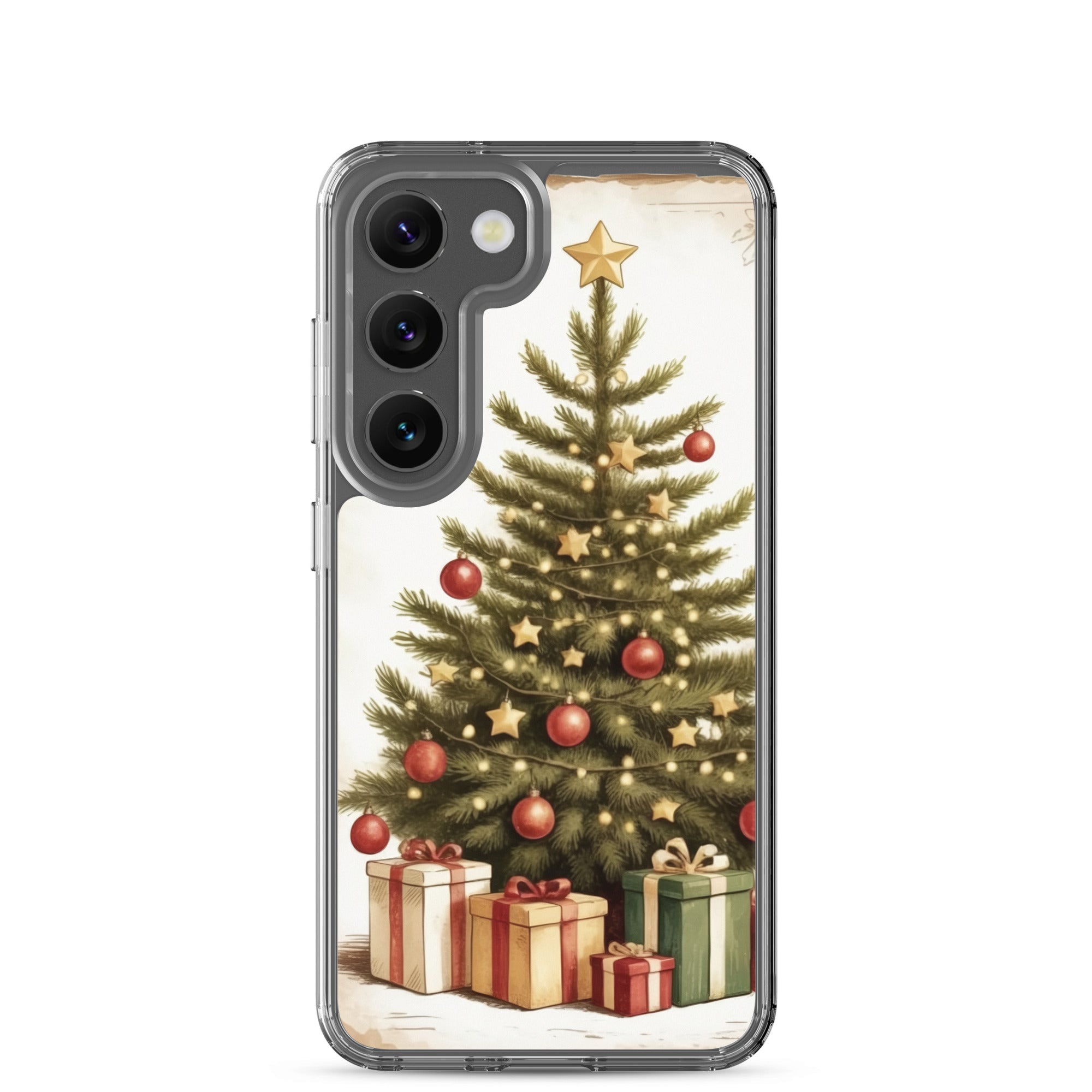 Christmas Tree with Gifts Clear Case for Samsung Galaxy S23 – Festive Holiday Protective Cover