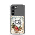 Season’s Greetings Sleigh Clear Case for Samsung Galaxy S23 – Vintage Christmas Protective Cover